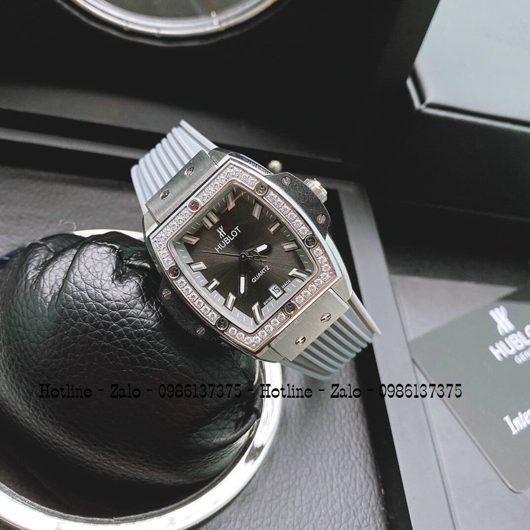 Đồng Hồ Nữ Hublot Spirit Big Bang Silicon Xám Đá Silver 39mm