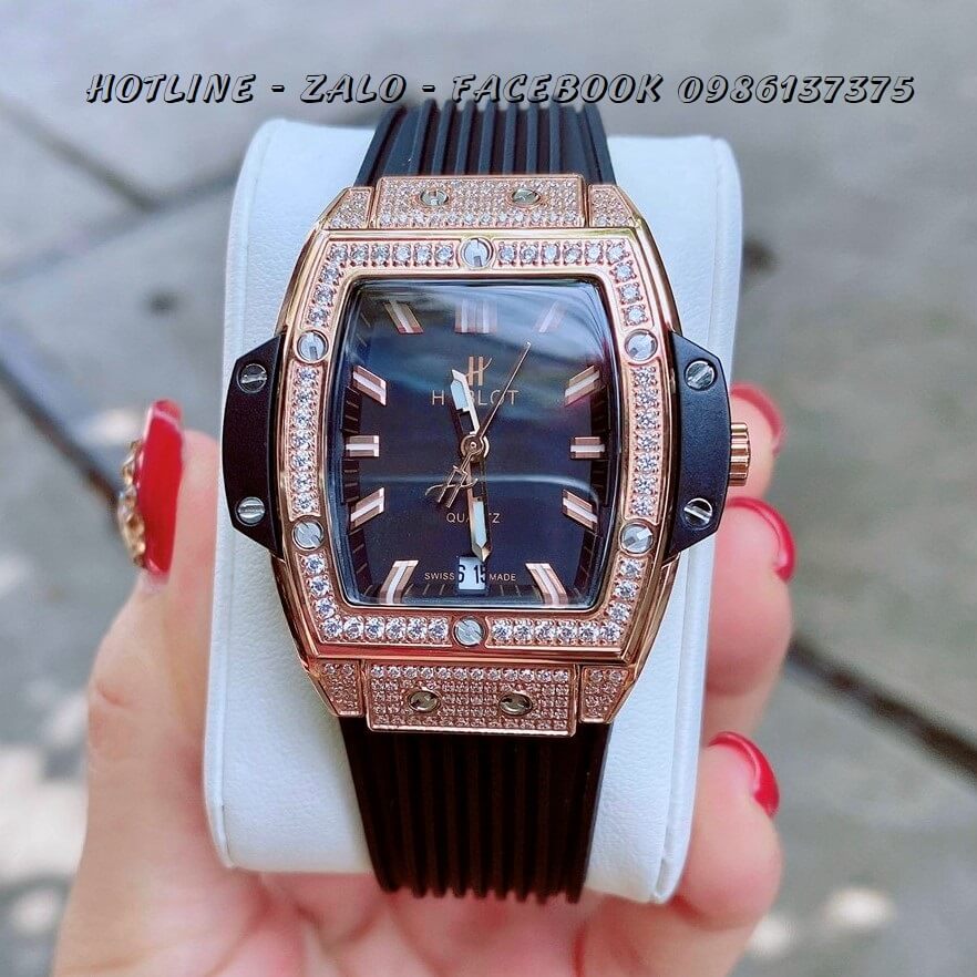 Đồng Hồ Nữ Hublot Spirit Đen Đính Đá 39mm Rose Gold