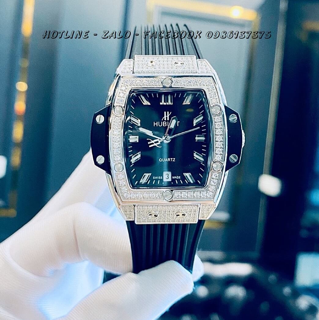 Đồng Hồ Nữ Hublot Spirit Đen Đính Đá 39mm Silver