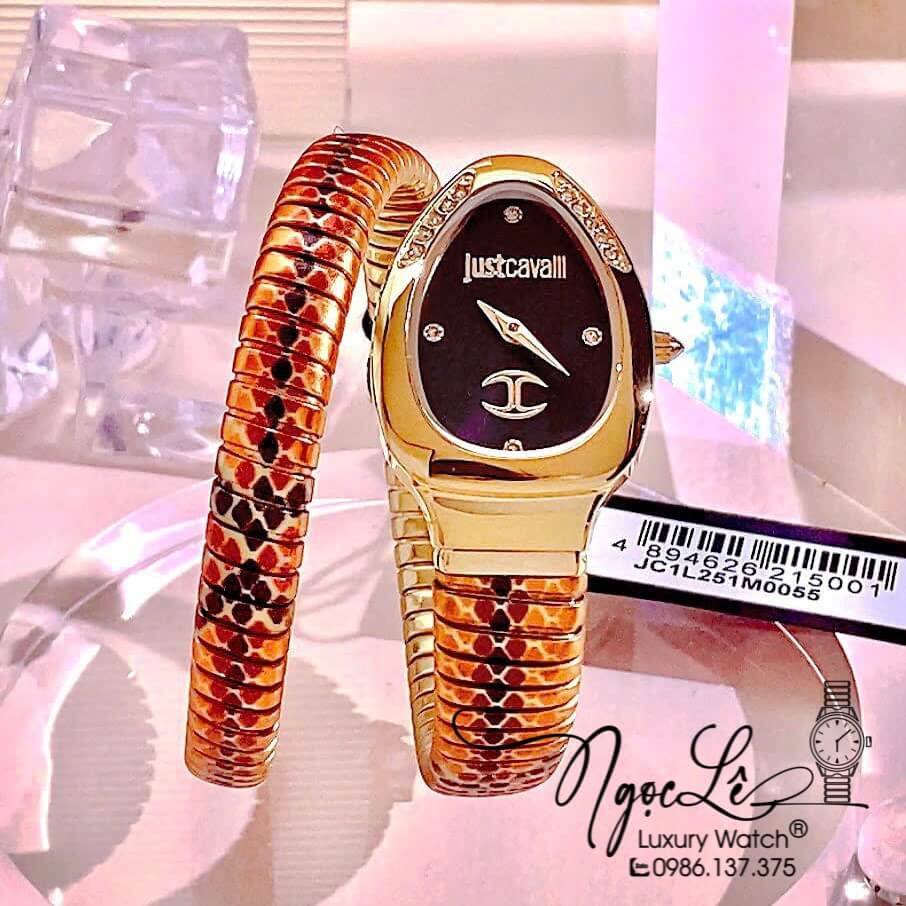 Đồng Hồ Nữ Just Cavalli Rắn Quấn Vòng Dây Kim Loại Demi Mặt Đen Size 23mm JC1L251M0055