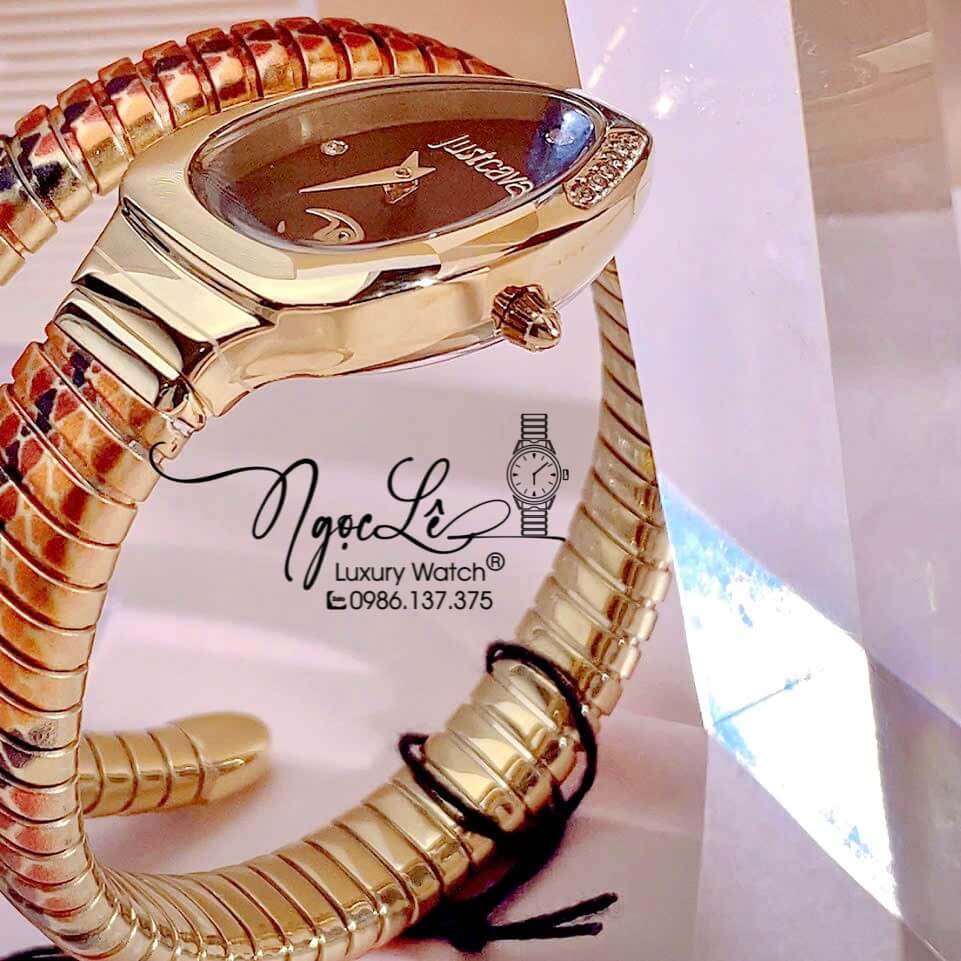 Đồng Hồ Nữ Just Cavalli Rắn Quấn Vòng Dây Kim Loại Màu Vàng Mặt Đen Size 23mm