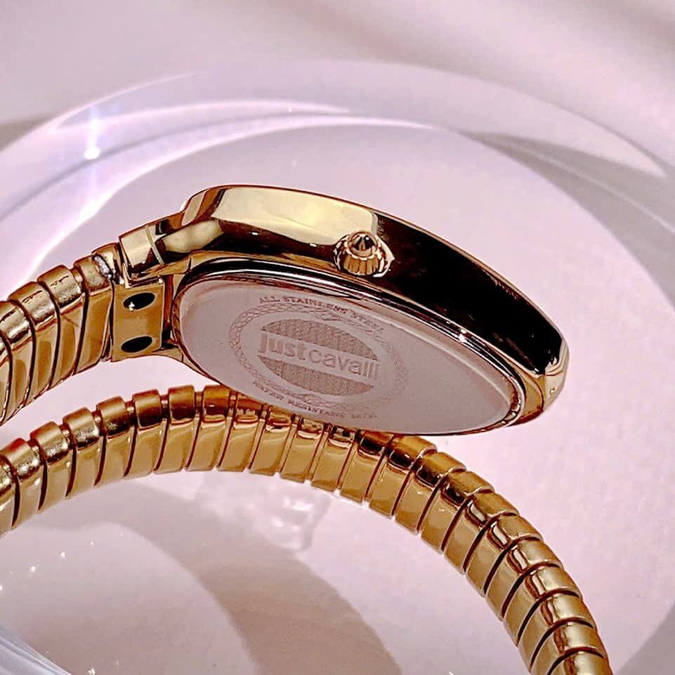 Đồng Hồ Nữ Just Cavalli Rắn Quấn Vòng Dây Kim Loại Màu Vàng Mix Đỏ Size 23mm