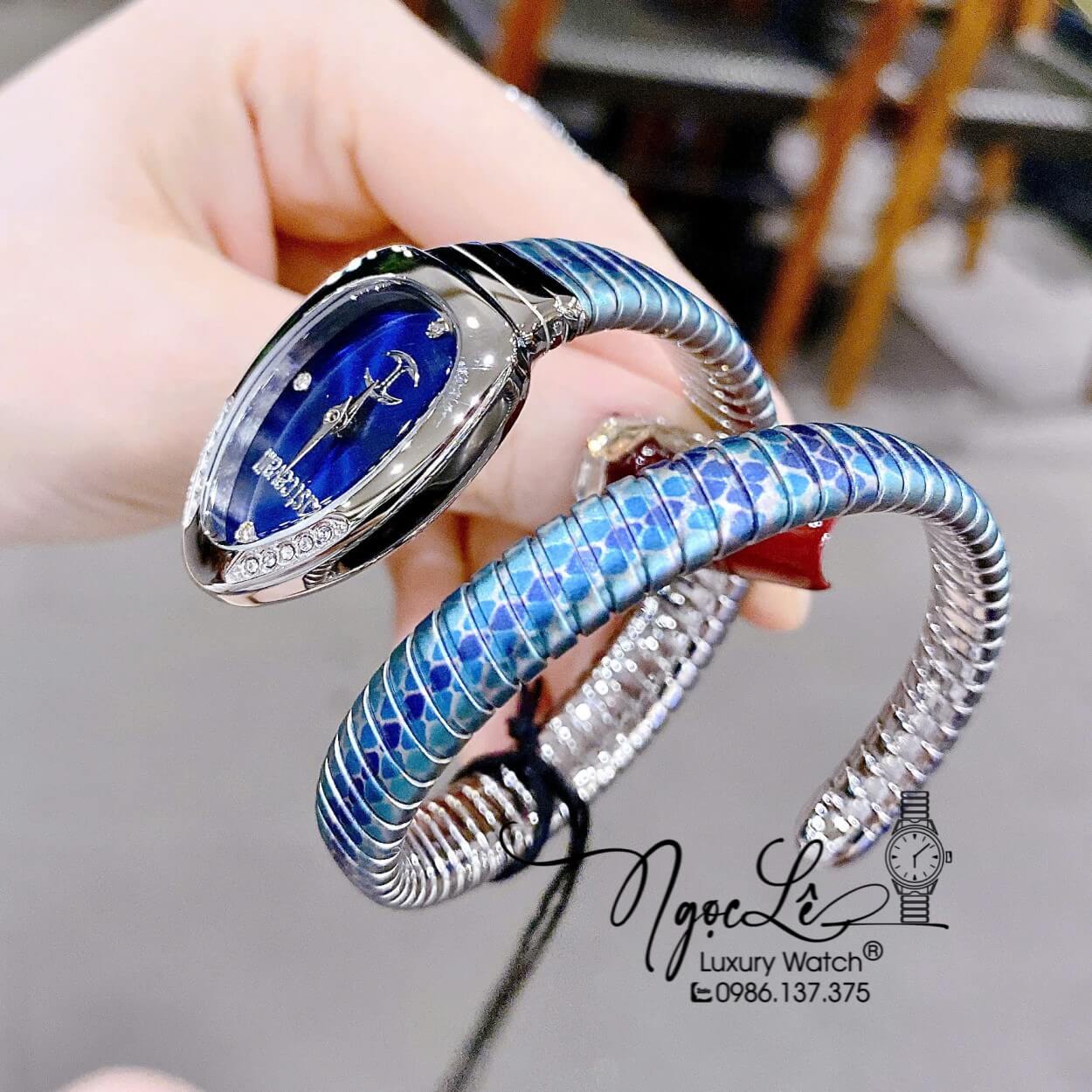 Đồng Hồ Nữ Just Cavalli Rắn Quấn Vòng Dây Kim Loại Màu Xanh Coban Size 23mm