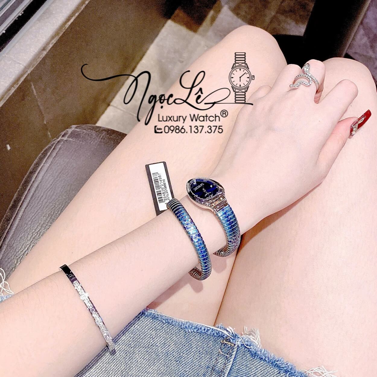 Đồng Hồ Nữ Just Cavalli Rắn Quấn Vòng Dây Kim Loại Màu Xanh Coban Size 23mm