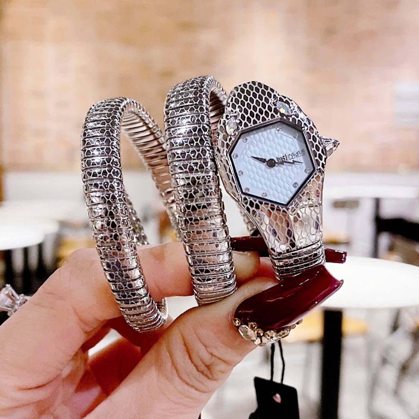 Đồng Hồ Nữ Just Cavalli Rắn Quấn Vòng Dây Kim Loại Silver Size 23mm