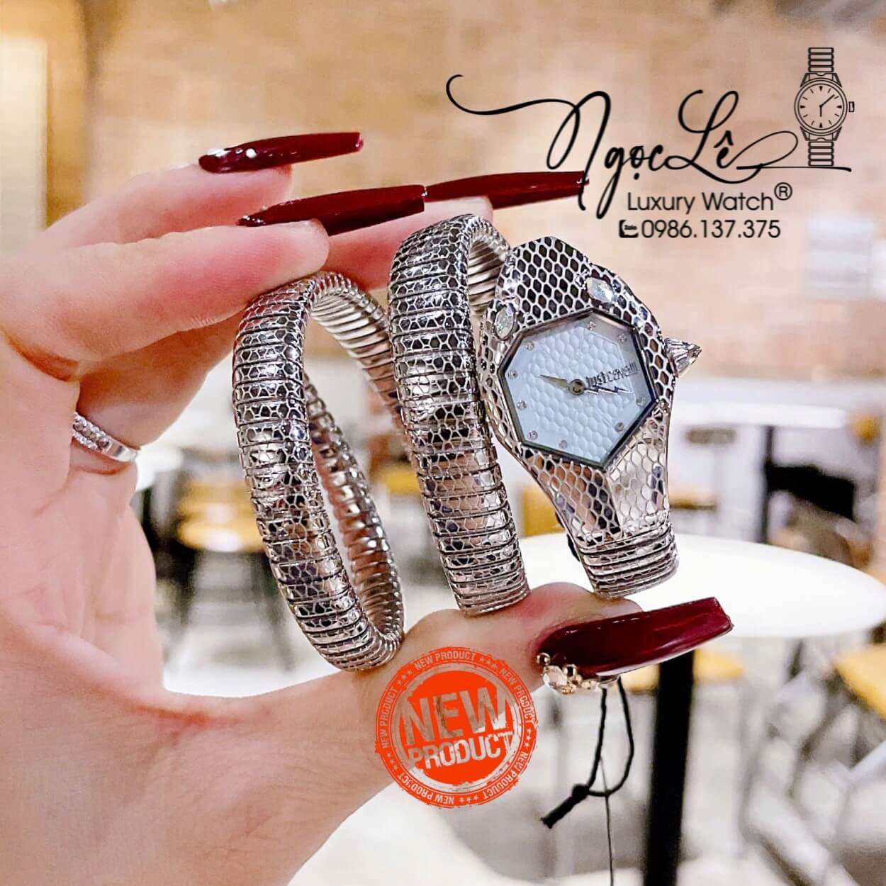 Đồng Hồ Nữ Just Cavalli Rắn Quấn Vòng Dây Kim Loại Silver Size 23mm