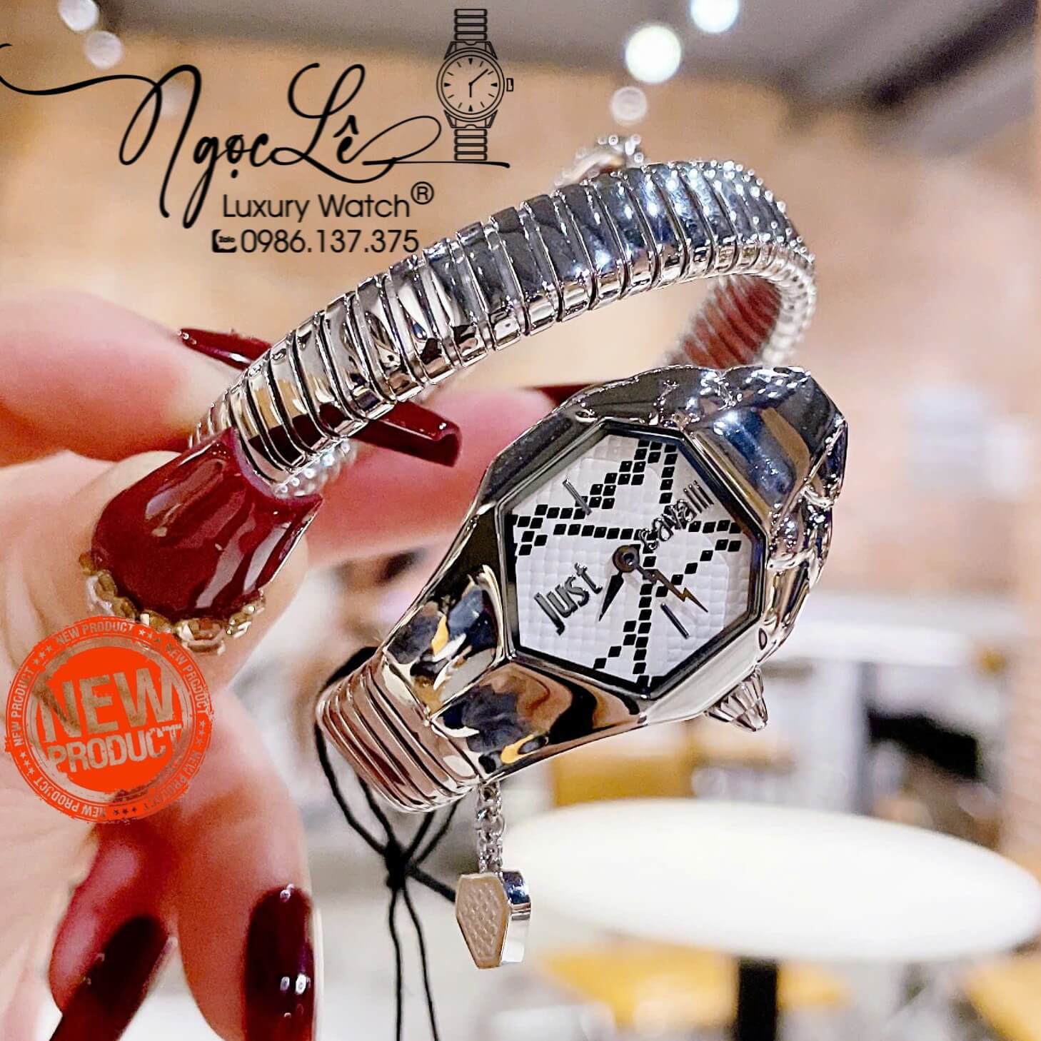 Đồng Hồ Nữ Just Cavalli Rắn Quấn Vòng Dây Kim Loại Silver Size 23mm - Mix Charm