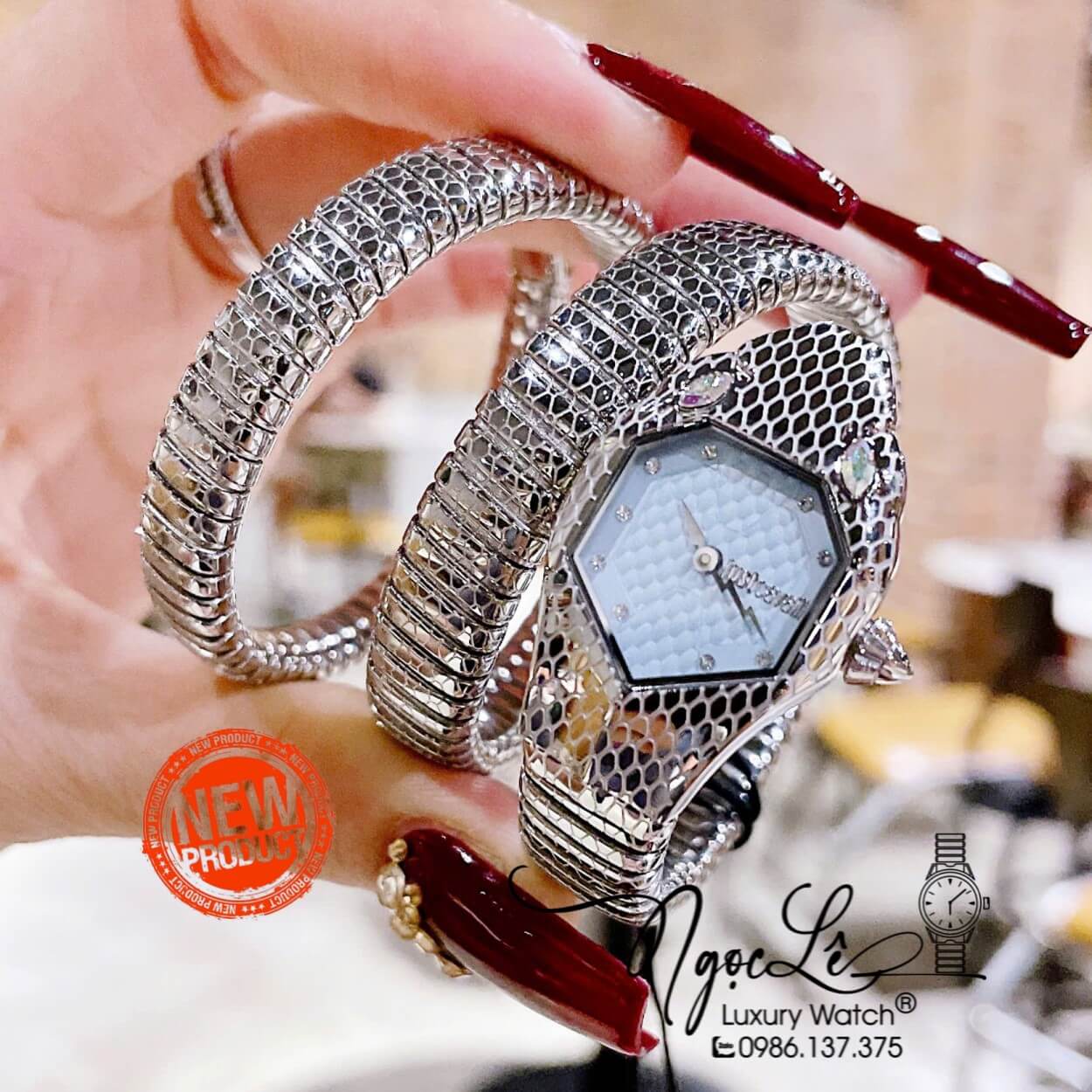 Đồng Hồ Nữ Just Cavalli Rắn Quấn Vòng Dây Kim Loại Silver Size 23mm