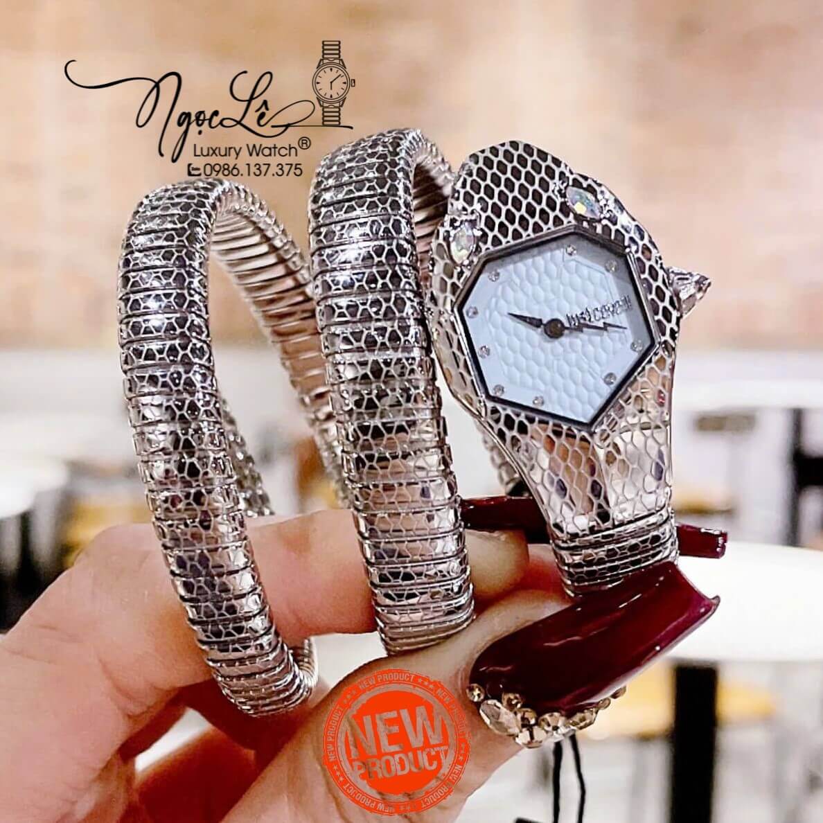 Đồng Hồ Nữ Just Cavalli Rắn Quấn Vòng Dây Kim Loại Silver Size 23mm