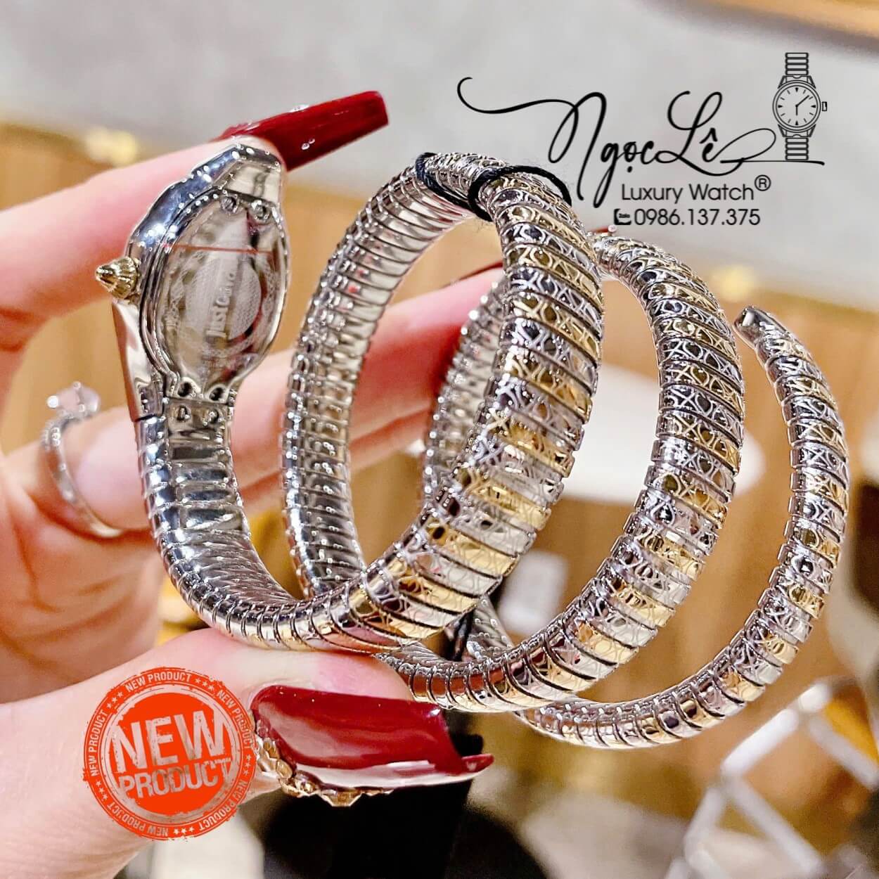 Đồng Hồ Nữ Just Cavalli Rắn Quấn Vòng Màu Demi Vàng Gold Mặt Trắng Size 23mm