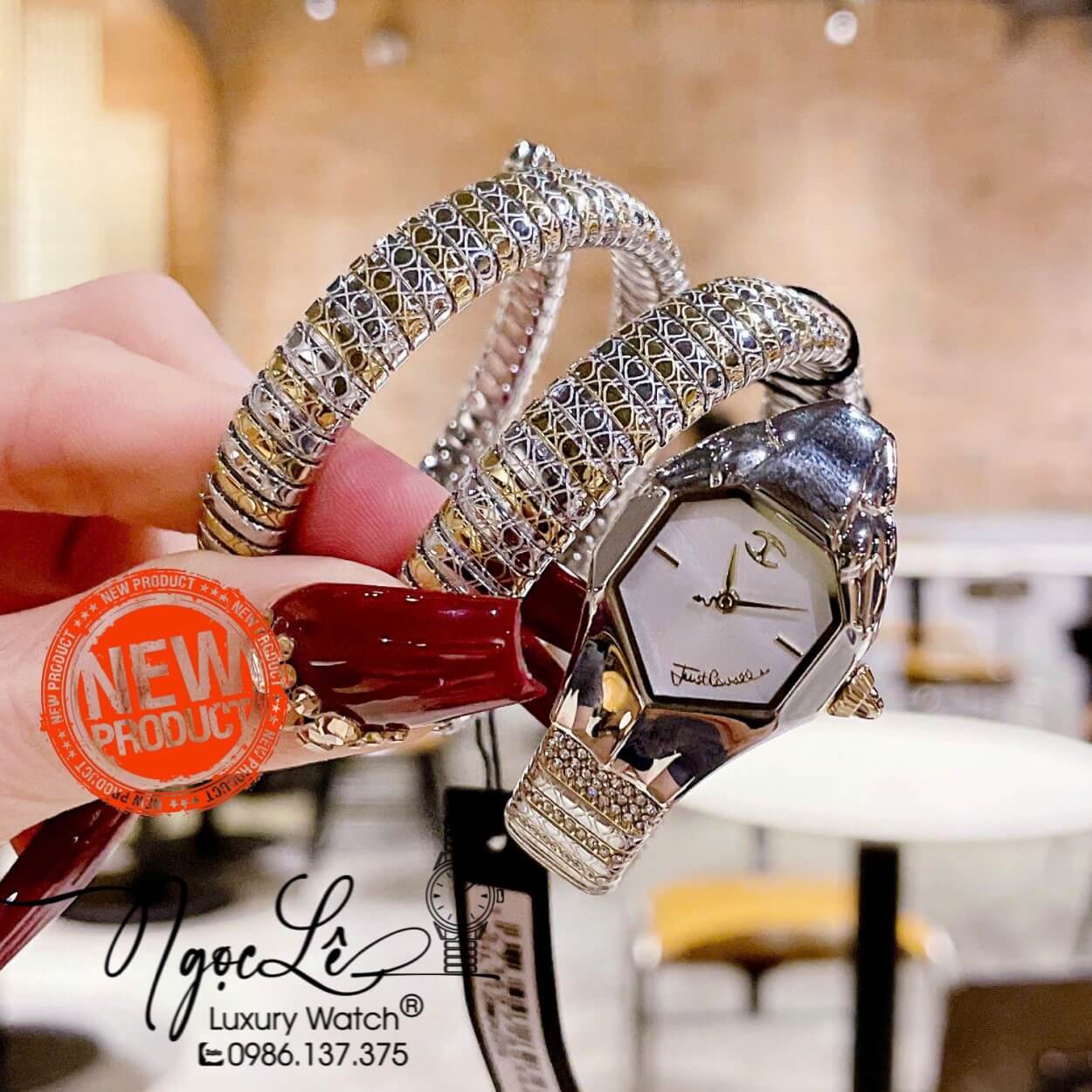 Đồng Hồ Nữ Just Cavalli Rắn Quấn Vòng Màu Demi Vàng Gold Mặt Trắng Size 23mm
