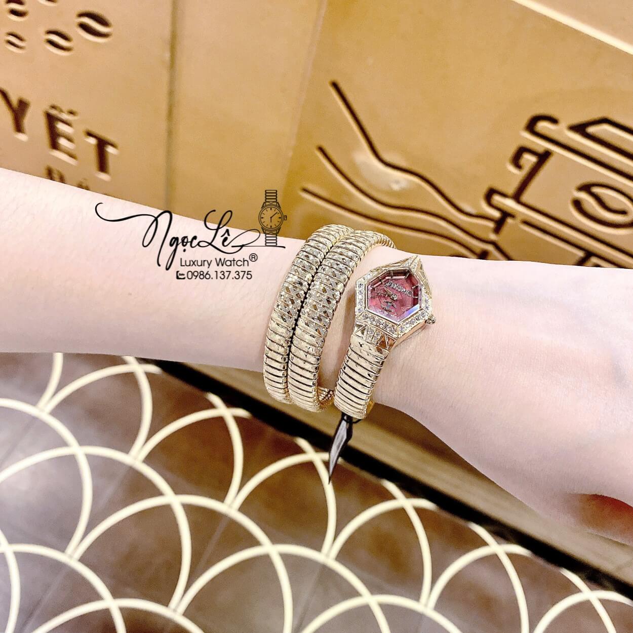 Đồng Hồ Nữ Just Cavalli Rắn Quấn Vòng Màu Vàng Gold Mặt Đỏ Lì Size 23mm
