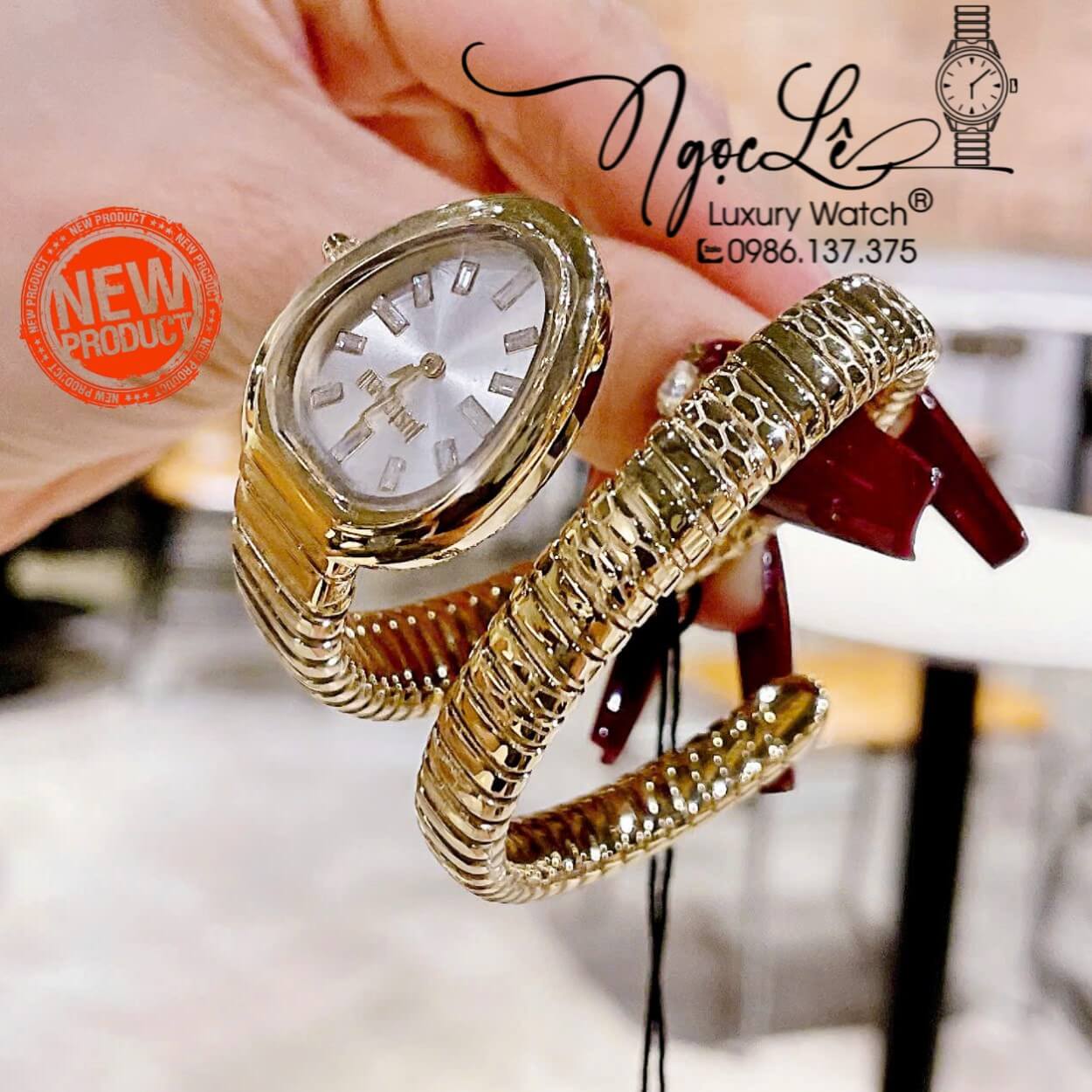 Đồng Hồ Nữ Just Cavalli Rắn Quấn Vòng Màu Vàng Gold Mặt Trắng Size 23mm