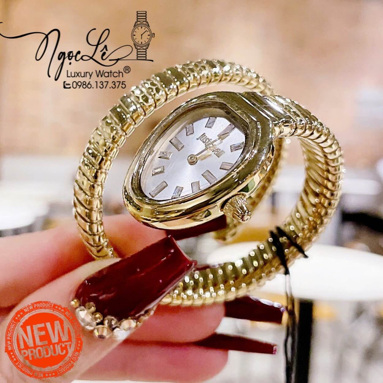 Đồng Hồ Nữ Just Cavalli Rắn Quấn Vòng Màu Vàng Gold Mặt Trắng Size 23mm