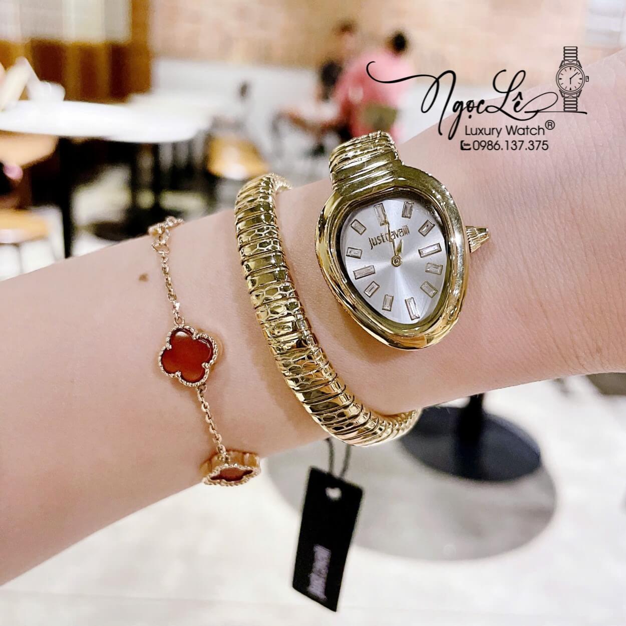 Đồng Hồ Nữ Just Cavalli Rắn Quấn Vòng Màu Vàng Gold Mặt Trắng Size 23mm