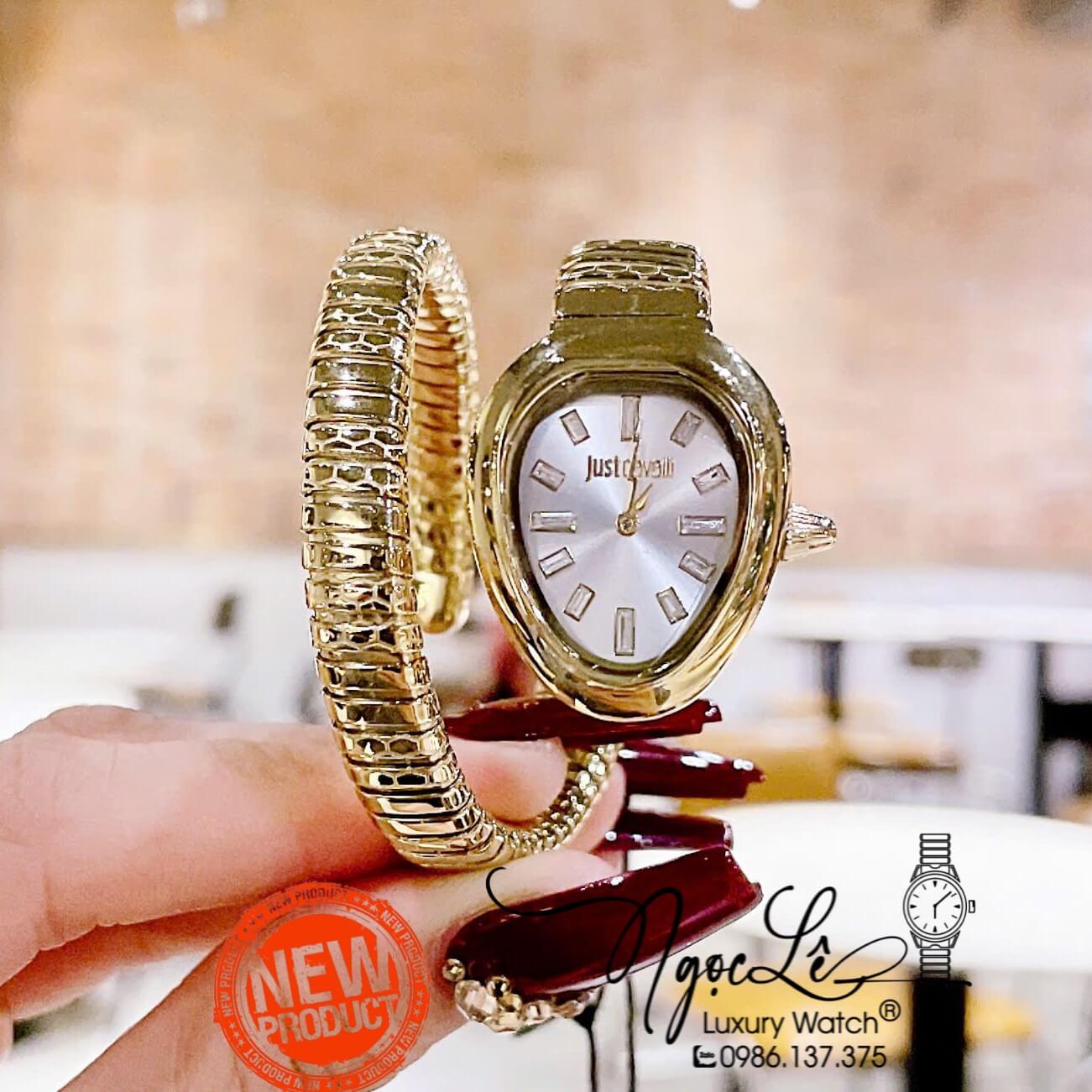 Đồng Hồ Nữ Just Cavalli Rắn Quấn Vòng Màu Vàng Gold Mặt Trắng Size 23mm