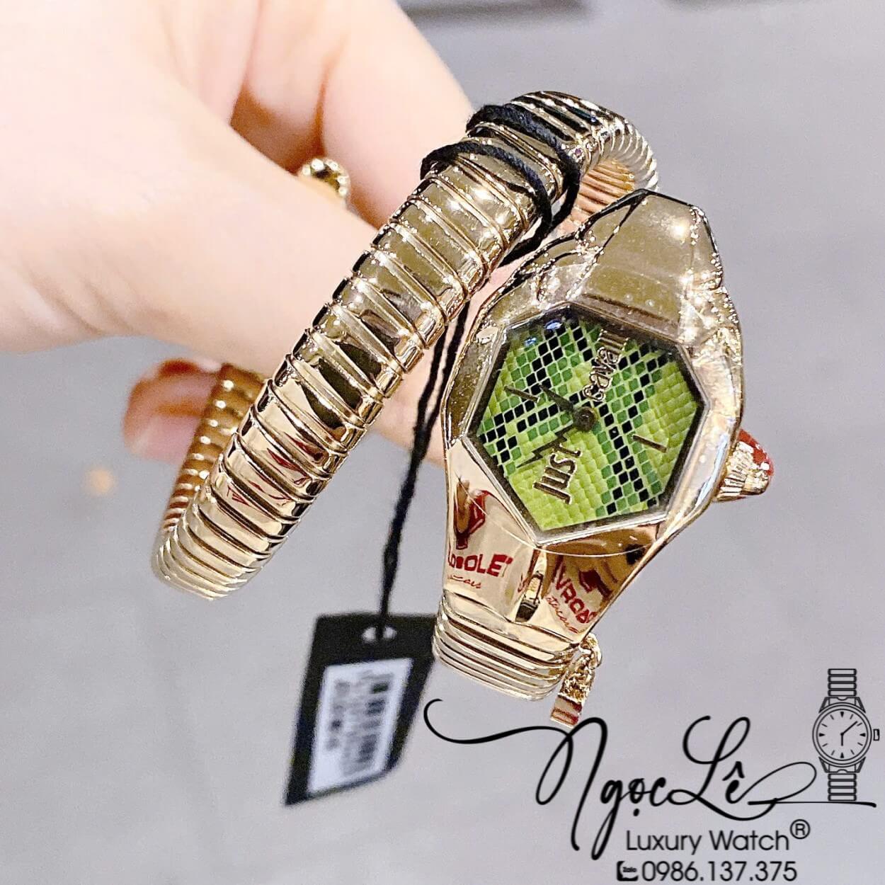 Đồng Hồ Nữ Just Cavalli Rắn Quấn Vòng Màu Vàng Gold Mặt Xanh Lá Size 23mm