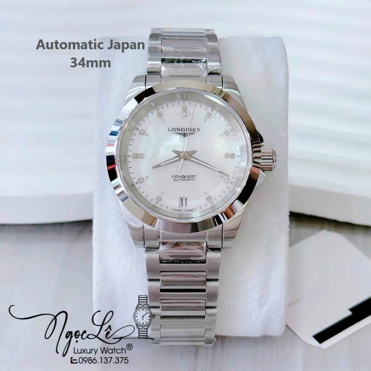 Đồng Hồ Nữ Longines Conquest Tự Động Inox Sapphire Mặt Trắng Silver 34mm