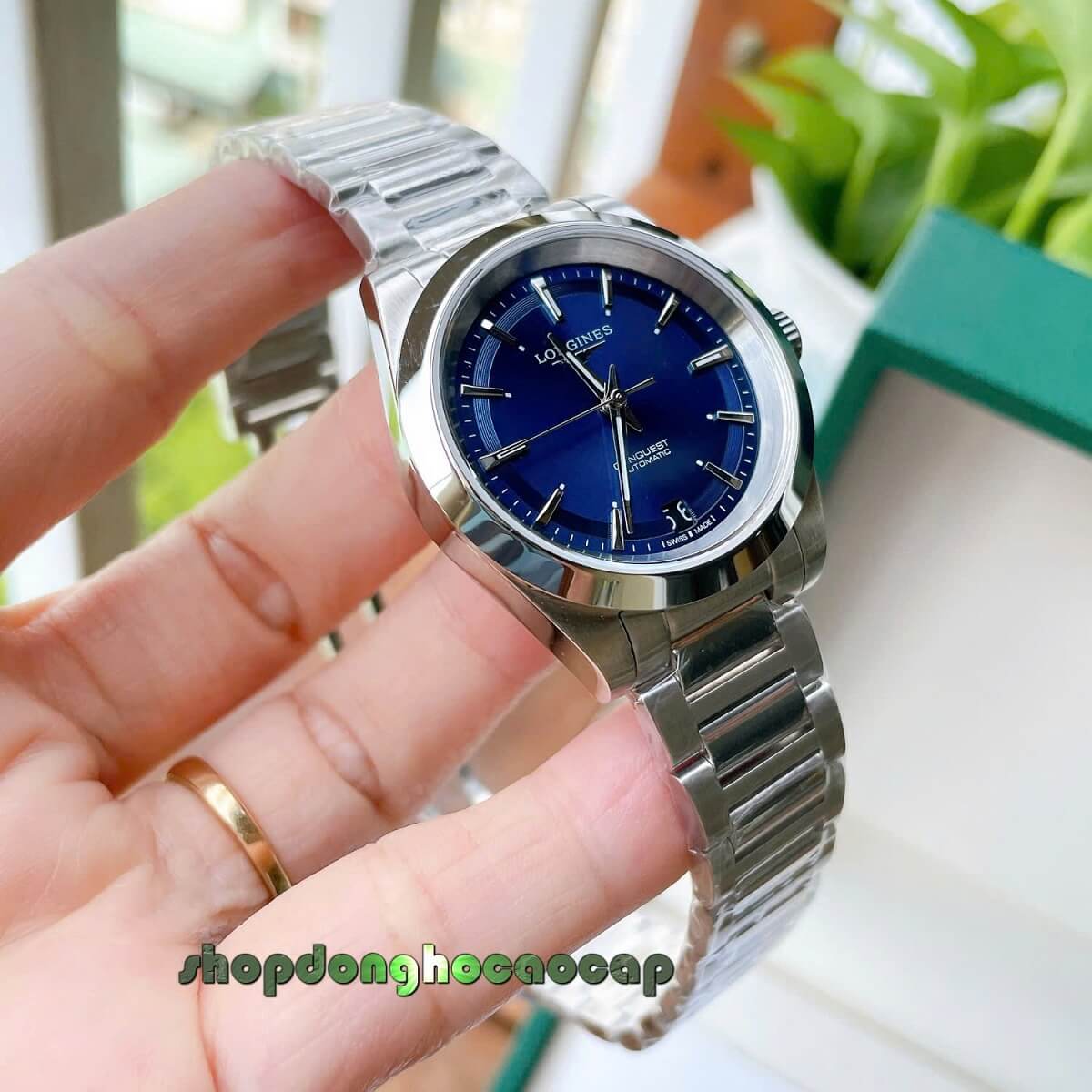 Đồng Hồ Nữ Longines Máy Tự Động Mặt Xanh Dương Kim Loại Silver Size 34mm