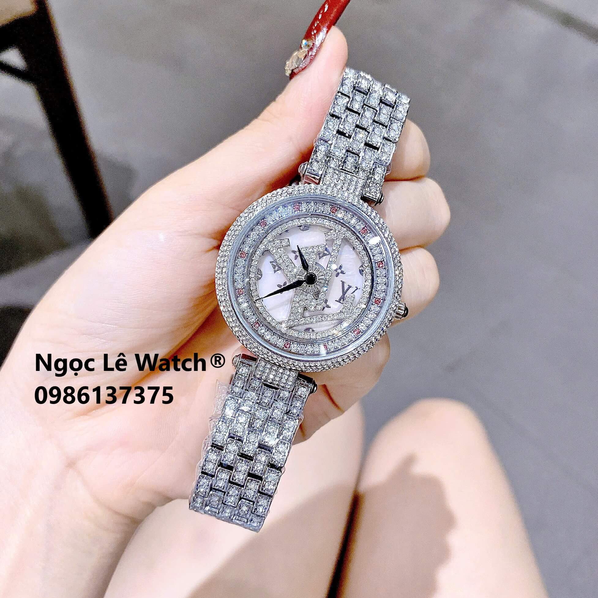 Đồng Hồ Nữ Louis Vuitton Dây Kim Loại Đính Đá Mặt Xoay Cao Cấp Size 38mm - Quartz