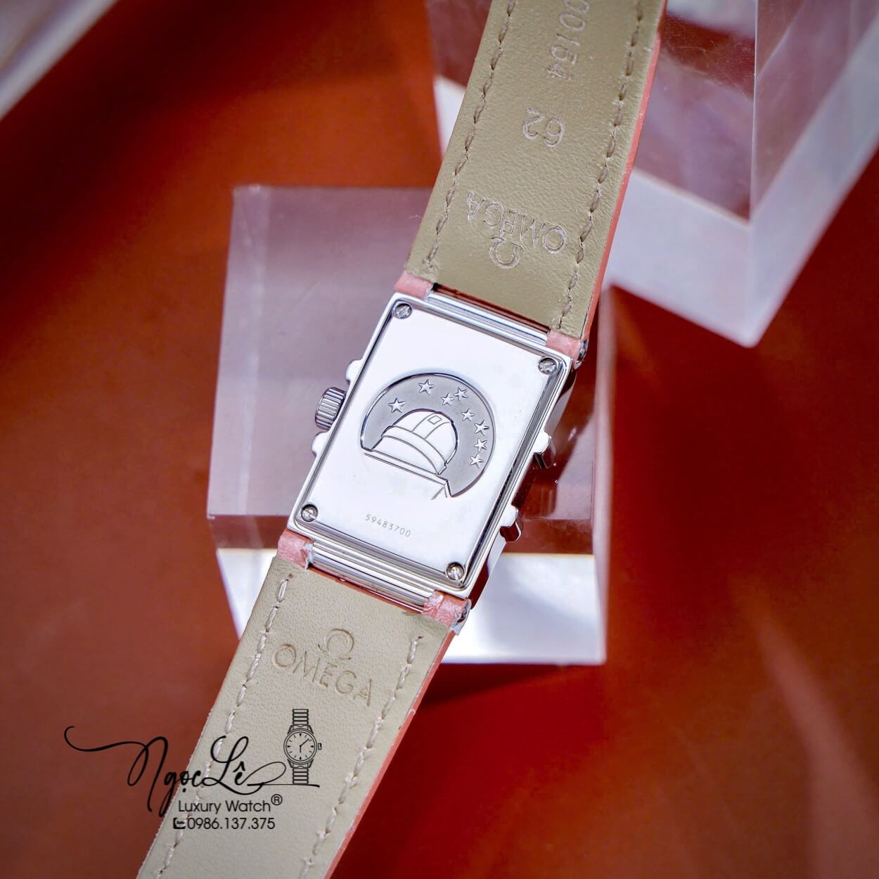 Đồng Hồ Nữ Omega Constellation Dây Da Màu Hồng Mặt Vuông Trơn Size 22x28mm - Quartz Japan