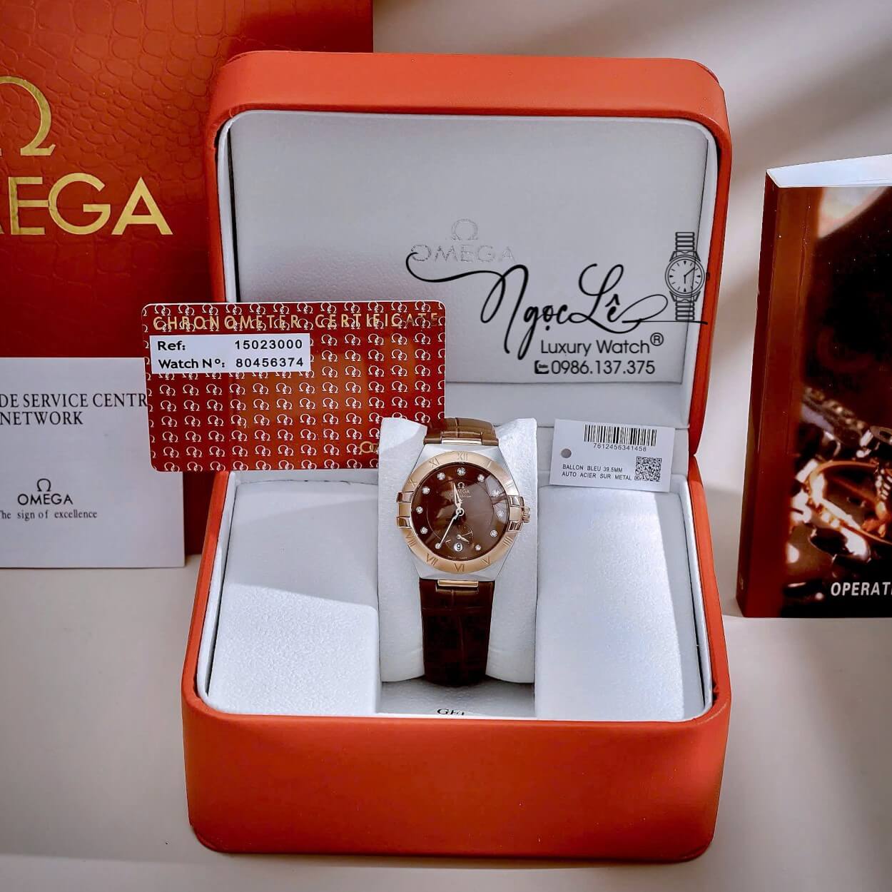 Đồng Hồ Nữ Omega Constellation Dây Da Nâu Vỏ Demi Rose Niềng Trơn Size 34mm - Quartz Japan