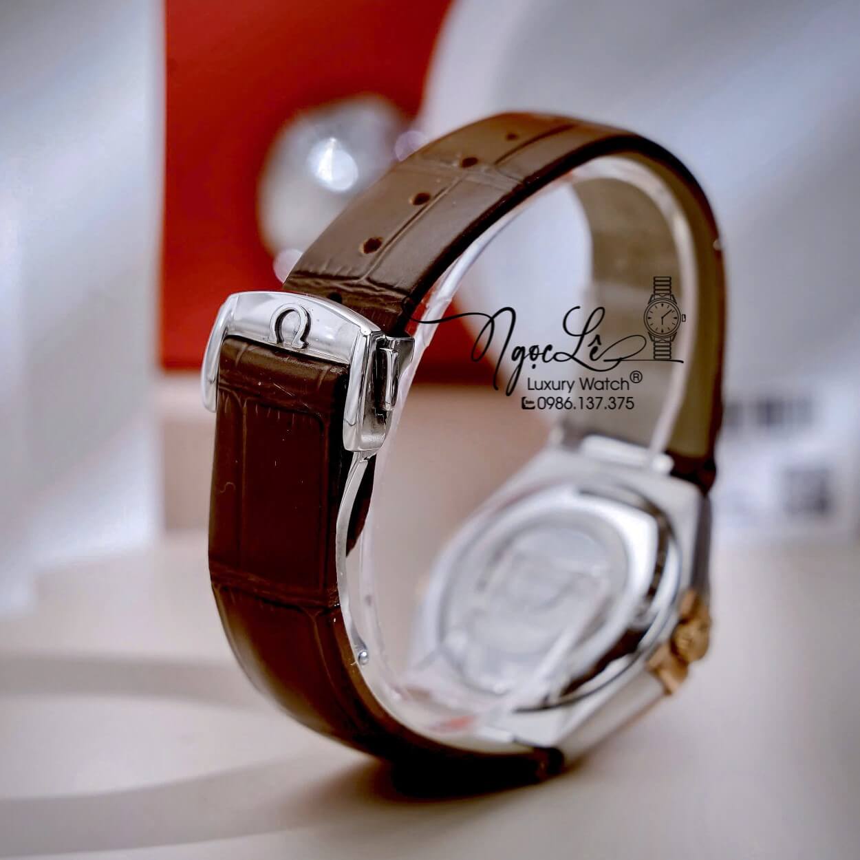 Đồng Hồ Nữ Omega Constellation Dây Da Nâu Vỏ Demi Rose Niềng Trơn Size 34mm - Quartz Japan