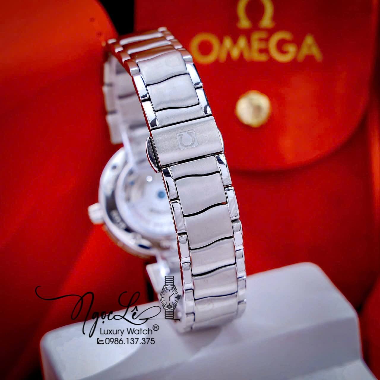 Đồng Hồ Nữ Omega Ladymatic Dây Kim Loại Màu Bạc Mặt Đen Xà Cừ Size 34mm (Automatic)