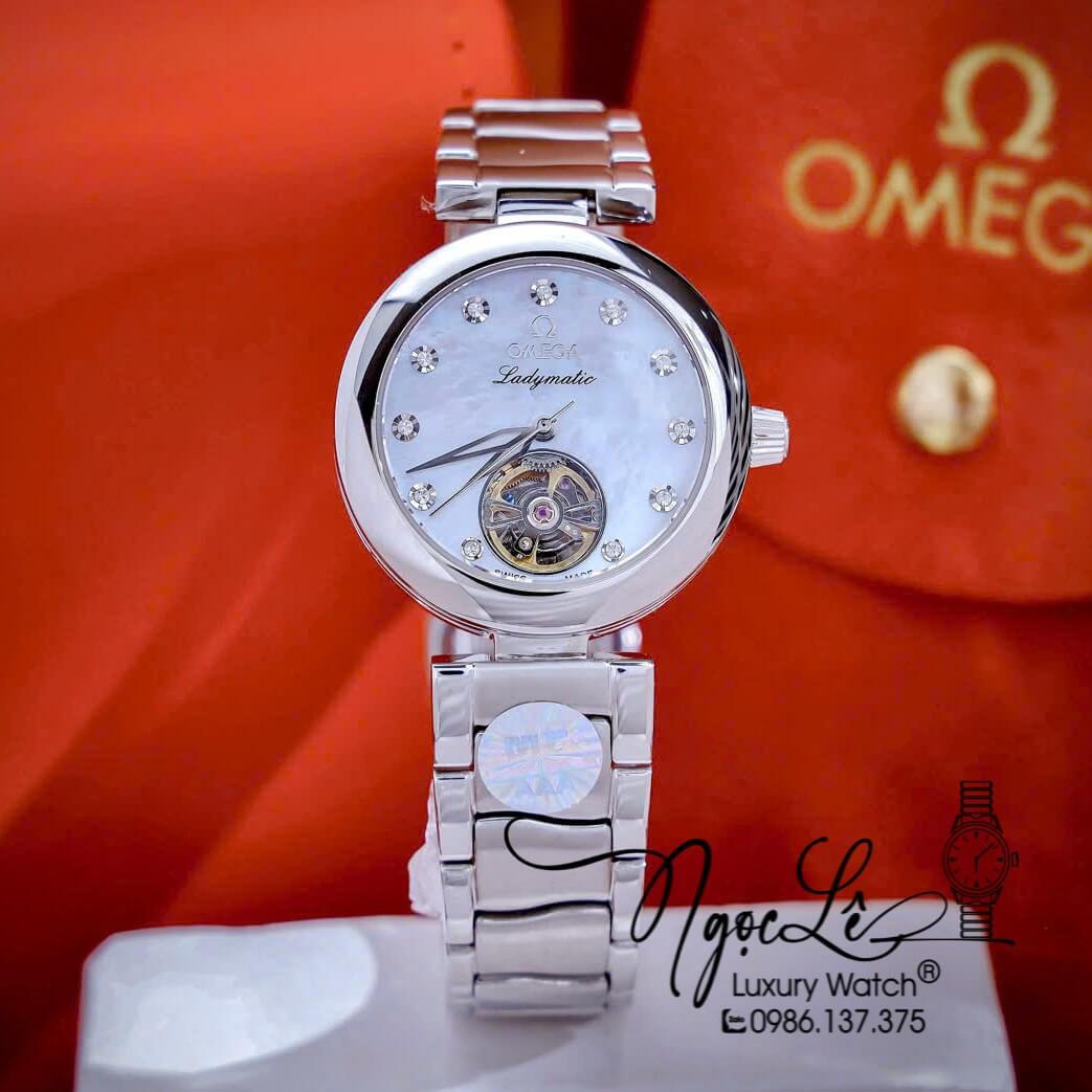 Đồng Hồ Nữ Omega Ladymatic Dây Kim Loại Màu Bạc Mặt Trắng Xà Cừ Size 34mm (Automatic)