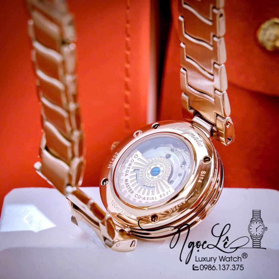 Đồng Hồ Nữ Omega Ladymatic Dây Kim Loại Rose Gold Mặt Trắng Xà Cừ Size 34mm (Automatic)