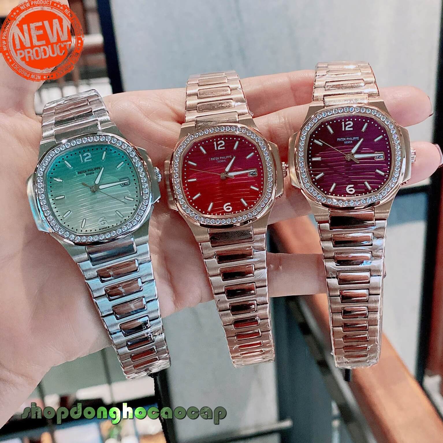 Đồng Hồ Nữ Patek Philippe Nautilus Dây Kim Loại Màu Vàng Hồng Mặt Hồng Cánh Sen Máy Quartz Thụy Sĩ Size 35.2mm