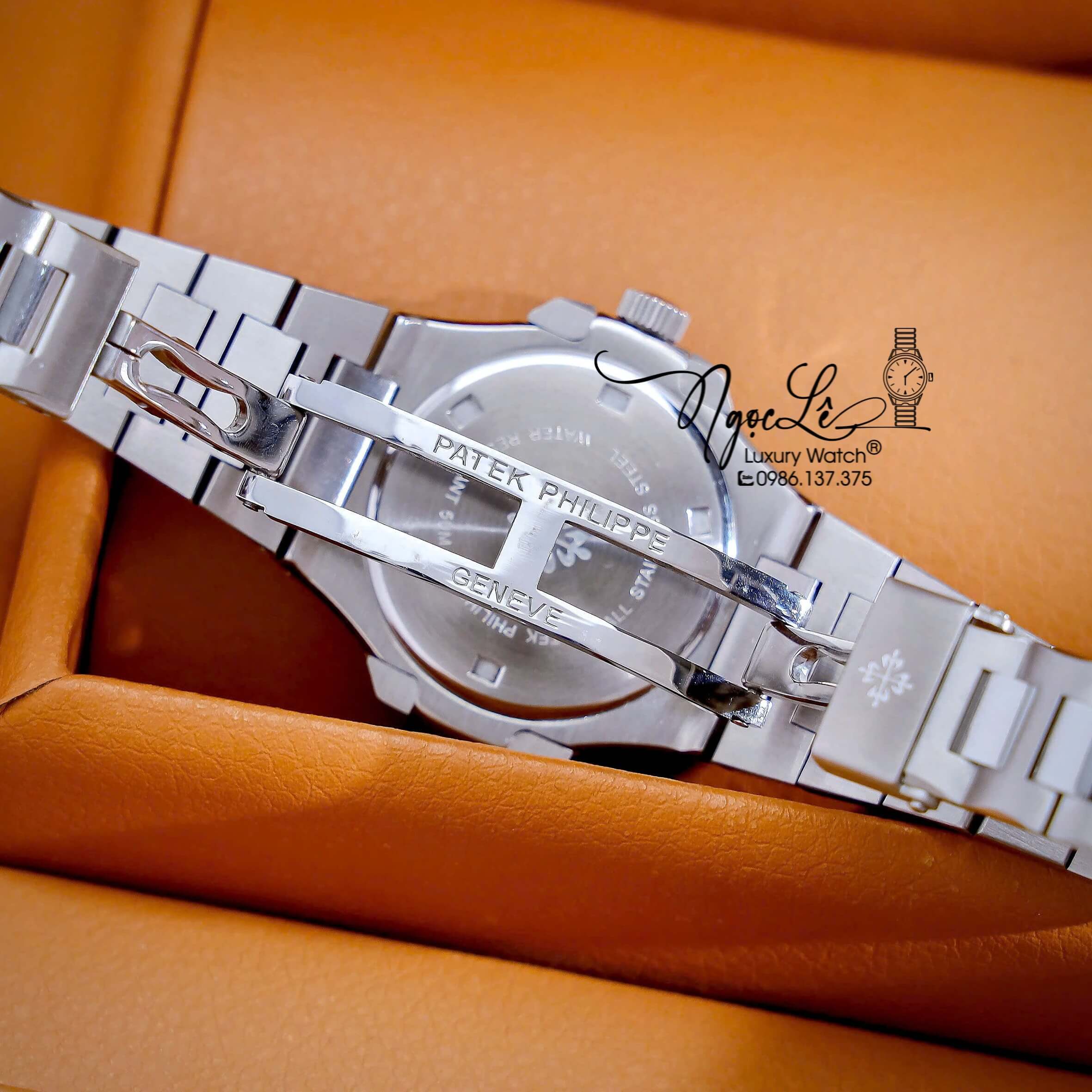 Đồng Hồ Nữ Patek Philippe Nautilus Dây Kim Loại Silver Mặt Đen Viền Đính Đá 32mm - Quartz