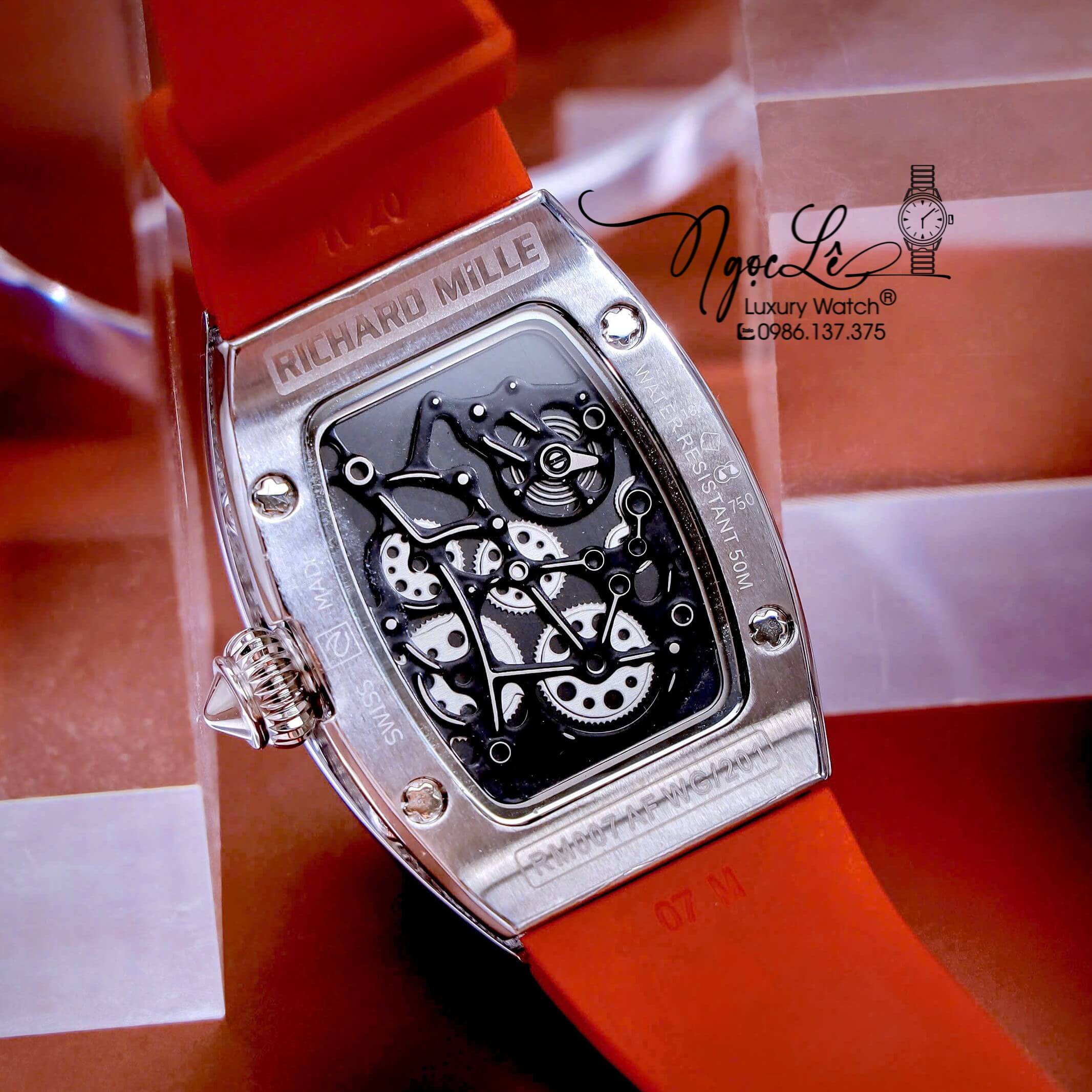 Đồng Hồ Nữ Richard Mille Dây Cao Su Đỏ Siêu Cấp Đính Đá Máy Pin Thụy Sĩ