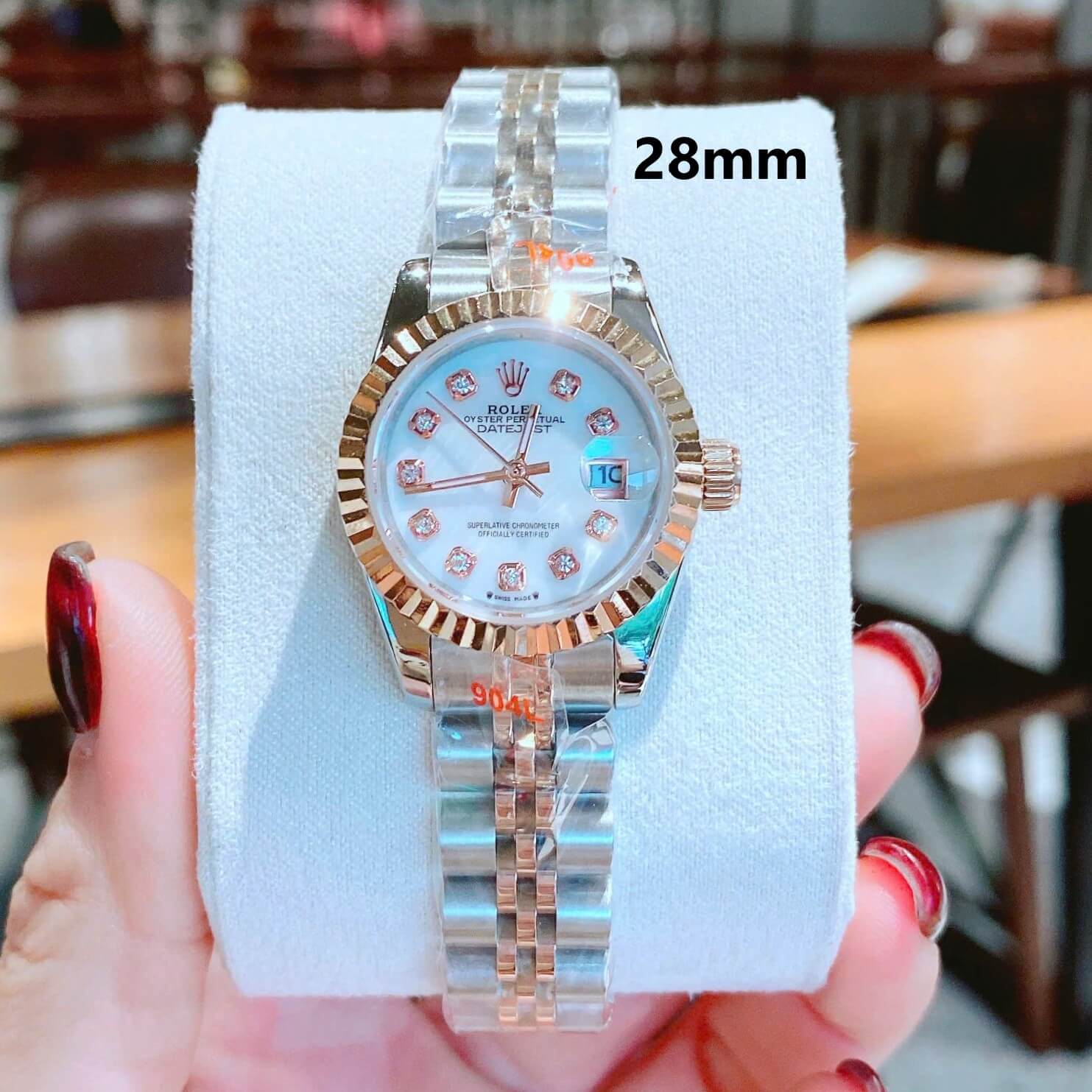 Đồng Hồ Nữ RoLex Datejust Máy Pin Size 28mm – Màu Demi Rose Mặt Trắng Xà Cừ