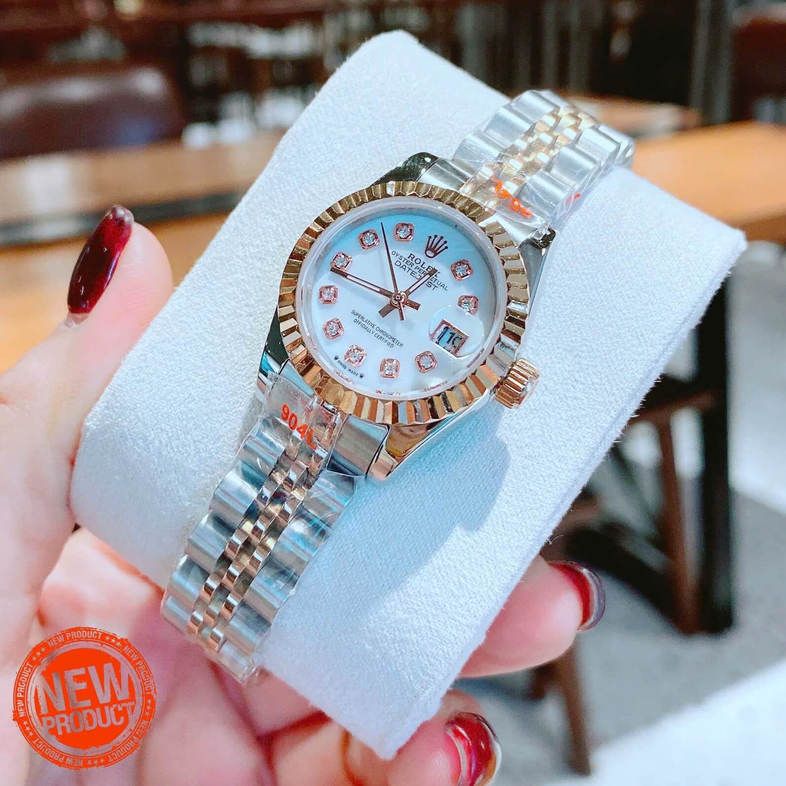 Đồng Hồ Nữ Ro Lex Datejust Máy Pin Size 28mm – Màu Demi Rose Mặt Trắng Xà Cừ