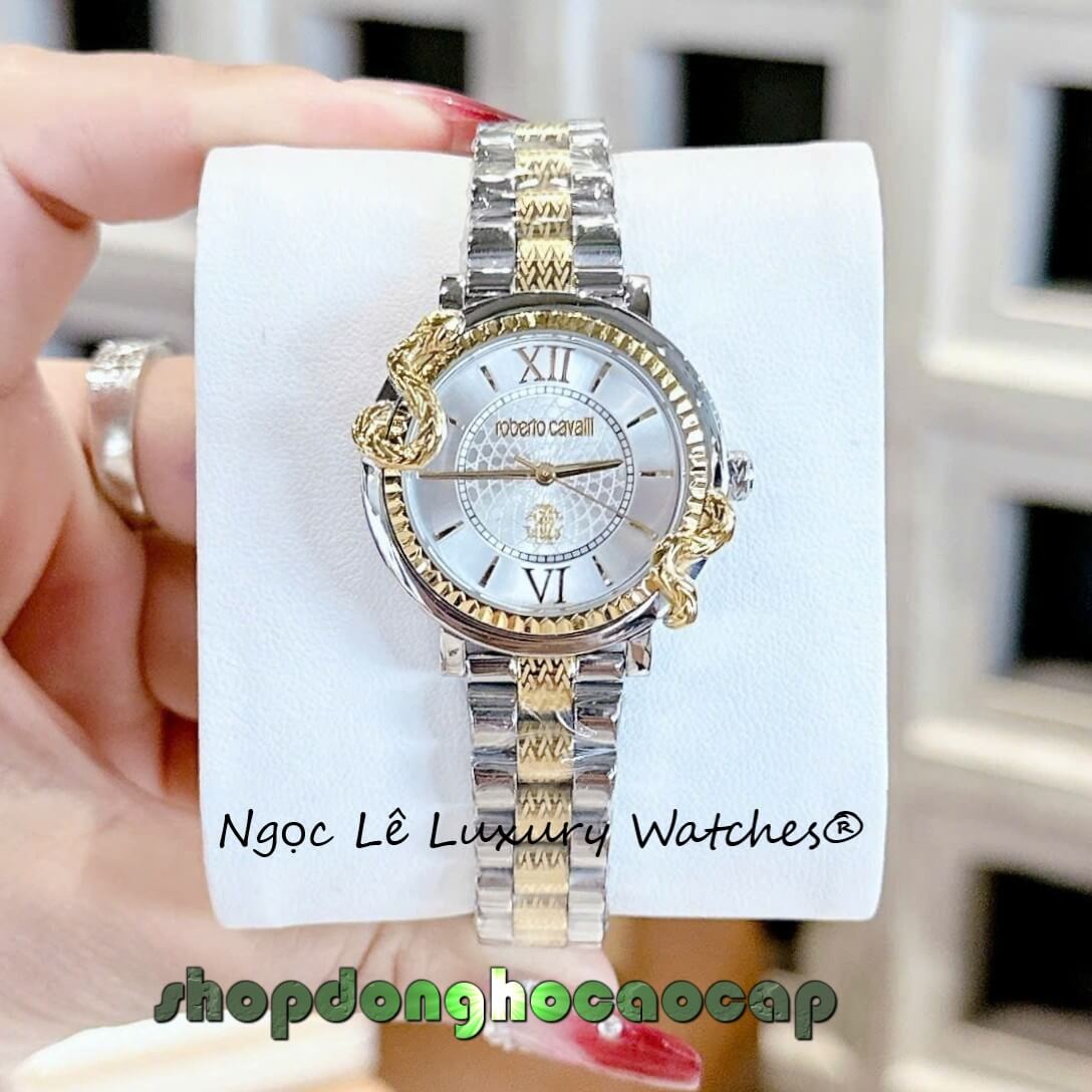 Đồng Hồ Nữ Roberto Cavalli Dây Kim Loại Demi Vàng Gold Mặt Rắn Size 32mm - Quartz