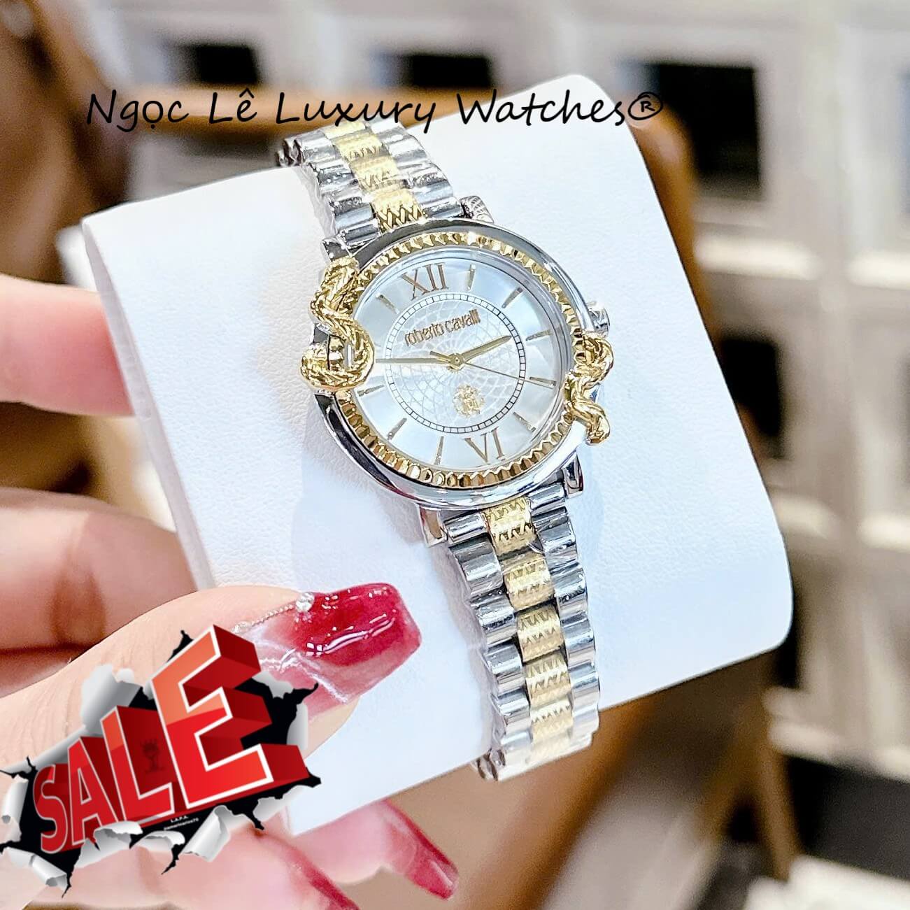 Đồng Hồ Nữ Roberto Cavalli Dây Kim Loại Demi Vàng Gold Mặt Rắn Size 32mm - Quartz