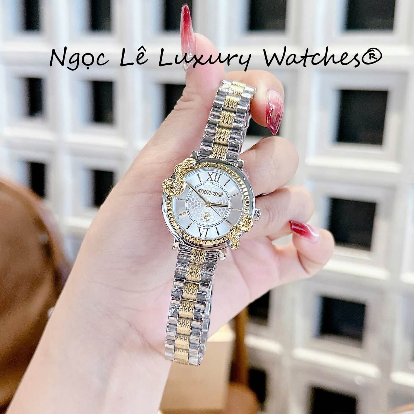 Đồng Hồ Nữ Roberto Cavalli Dây Kim Loại Demi Vàng Gold Mặt Rắn Size 32mm - Quartz