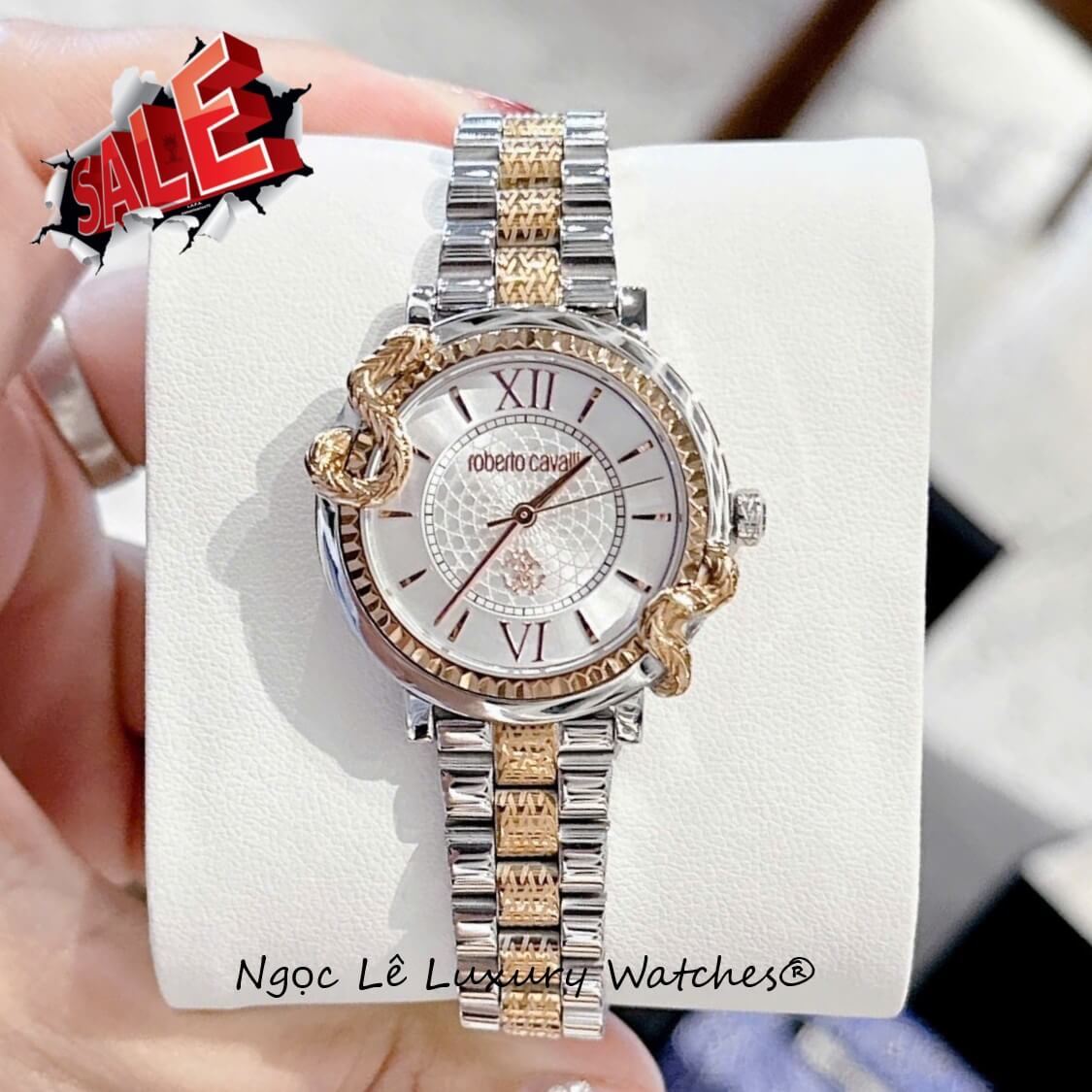 Đồng Hồ Nữ Roberto Cavalli Dây Kim Loại Demi Vàng Mặt Rắn Size 32mm