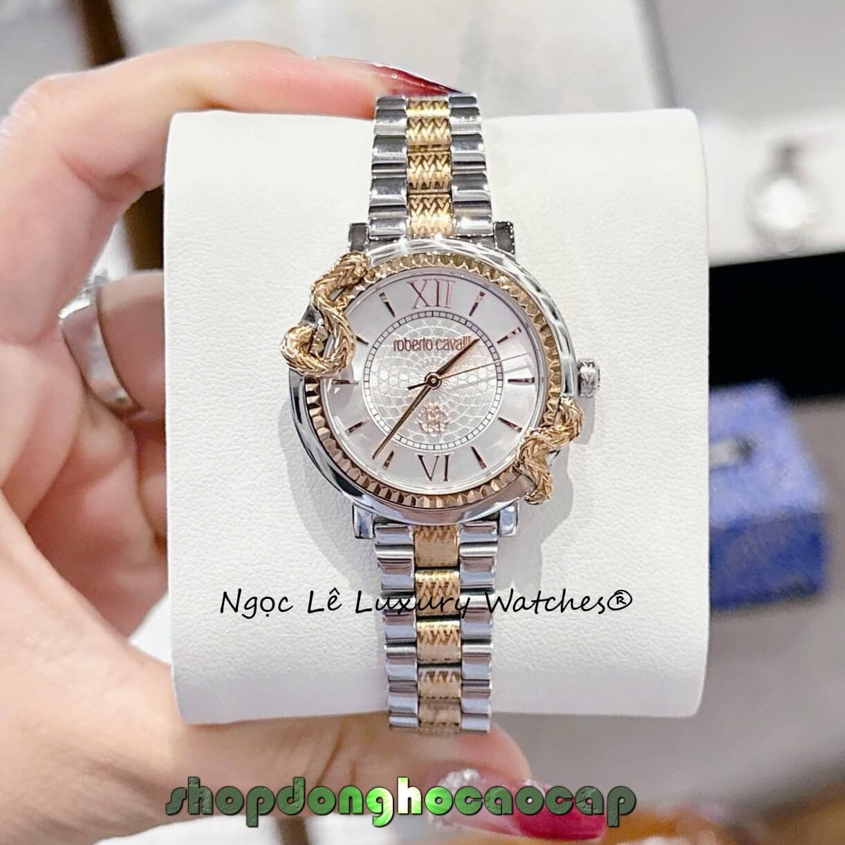 Đồng Hồ Nữ Roberto Cavalli Dây Kim Loại Demi Vàng Hồng Mặt Rắn Size 32mm - Quartz