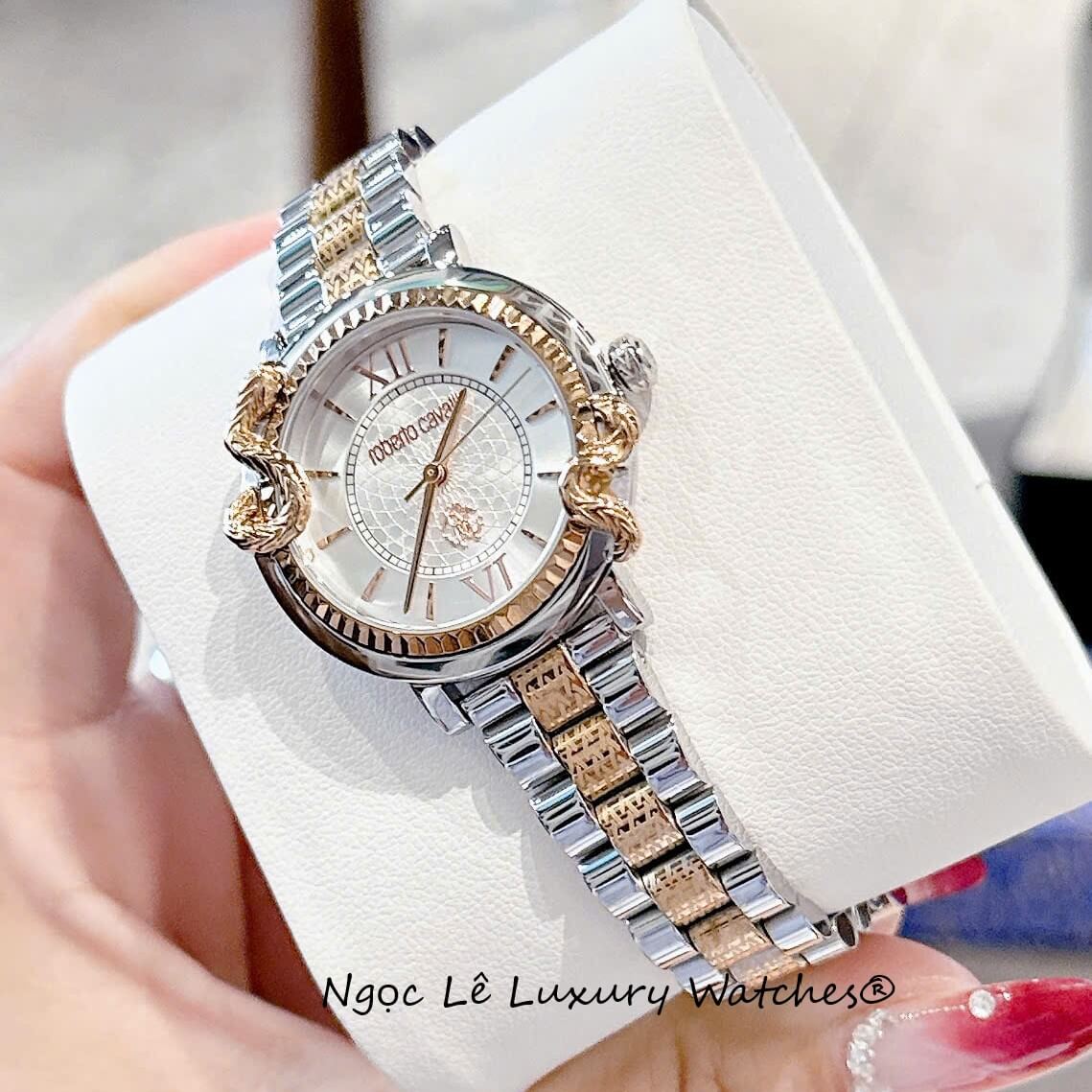 Đồng Hồ Nữ Roberto Cavalli Dây Kim Loại Demi Vàng Mặt Rắn Size 32mm