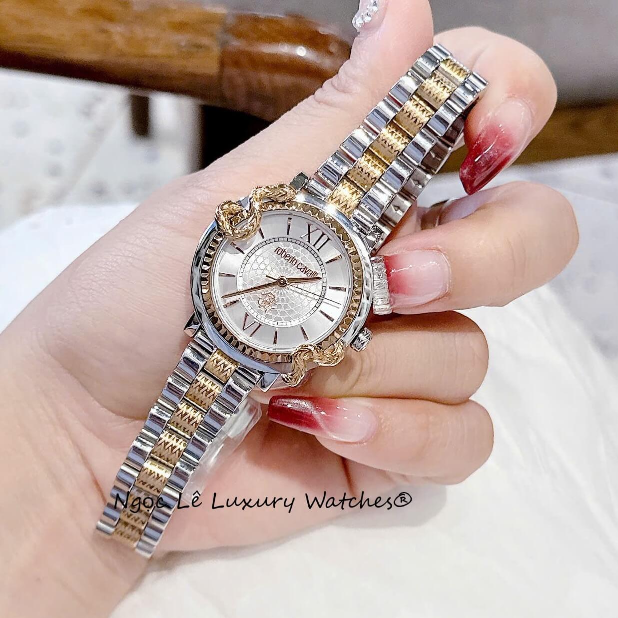 Đồng Hồ Nữ Roberto Cavalli Dây Kim Loại Demi Vàng Mặt Rắn Size 32mm