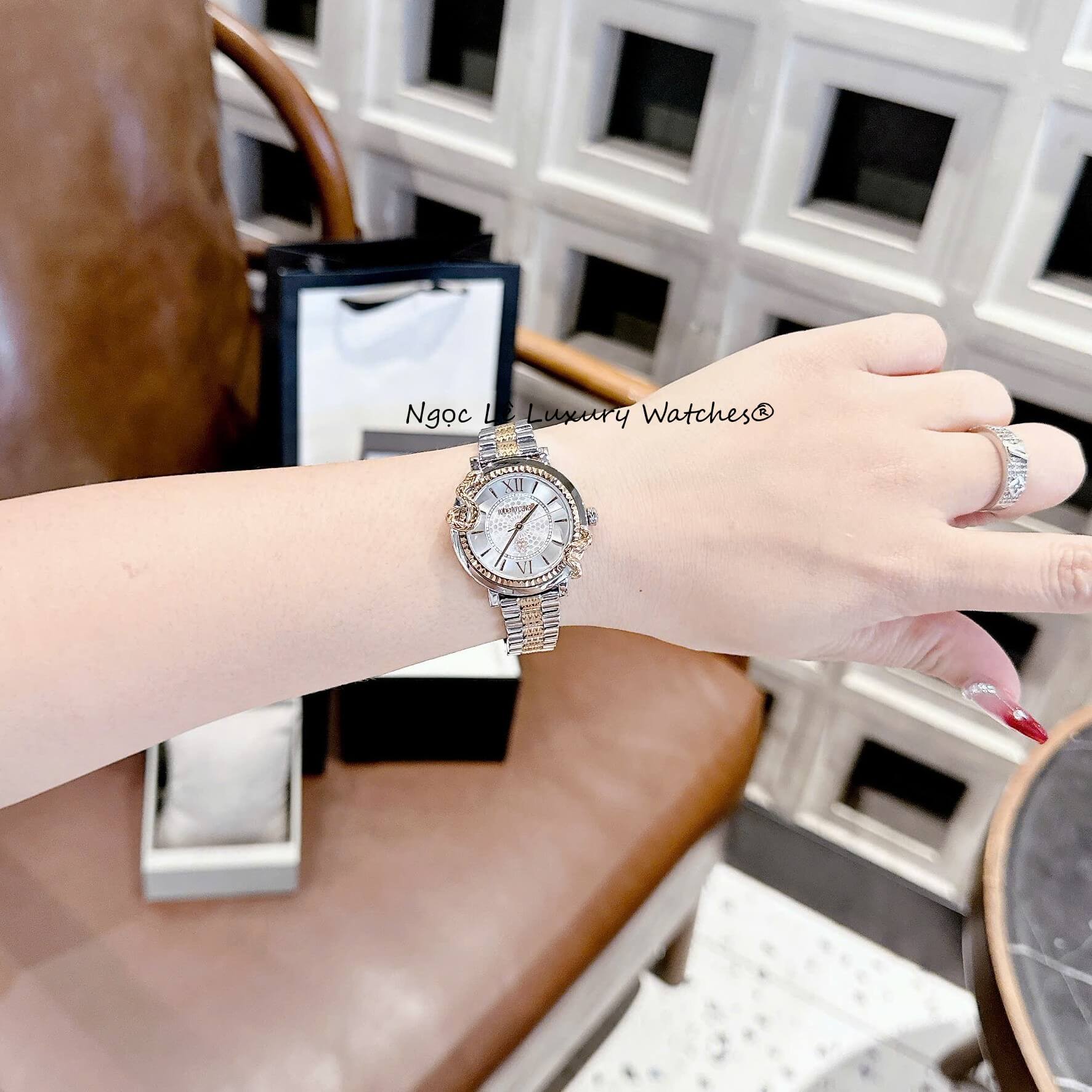 Đồng Hồ Nữ Roberto Cavalli Dây Kim Loại Demi Vàng Mặt Rắn Size 32mm