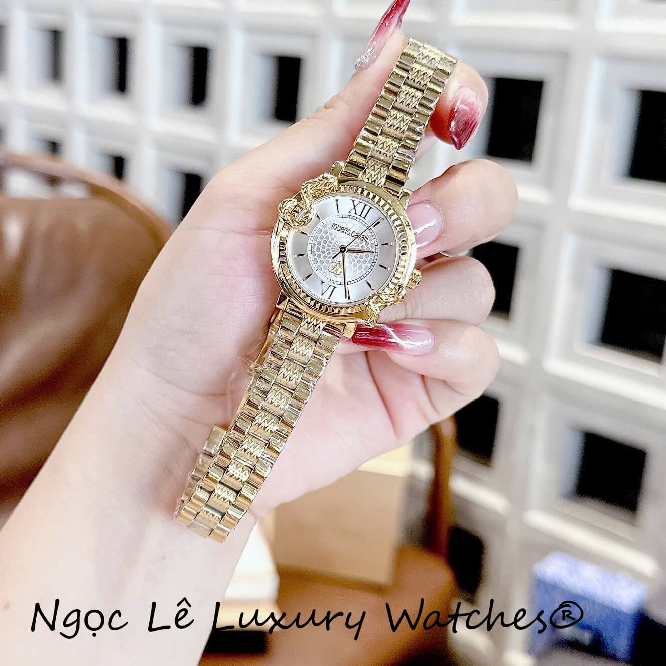 Đồng Hồ Nữ Roberto Cavalli Dây Kim Loại Màu Vàng Gold Mặt Rắn Size 32mm - Quartz