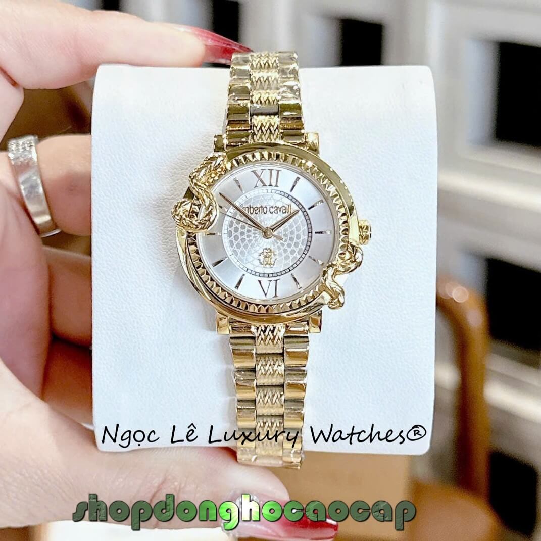 Đồng Hồ Nữ Roberto Cavalli Dây Kim Loại Màu Vàng Gold Mặt Rắn Size 32mm - Quartz
