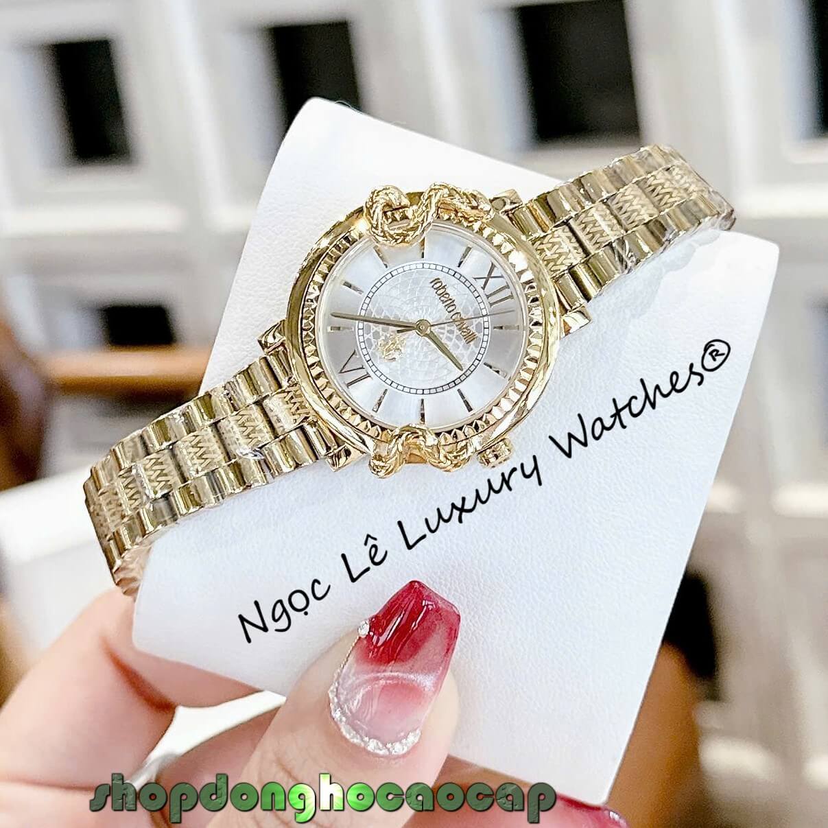 Đồng Hồ Nữ Roberto Cavalli Dây Kim Loại Màu Vàng Gold Mặt Rắn Size 32mm - Quartz