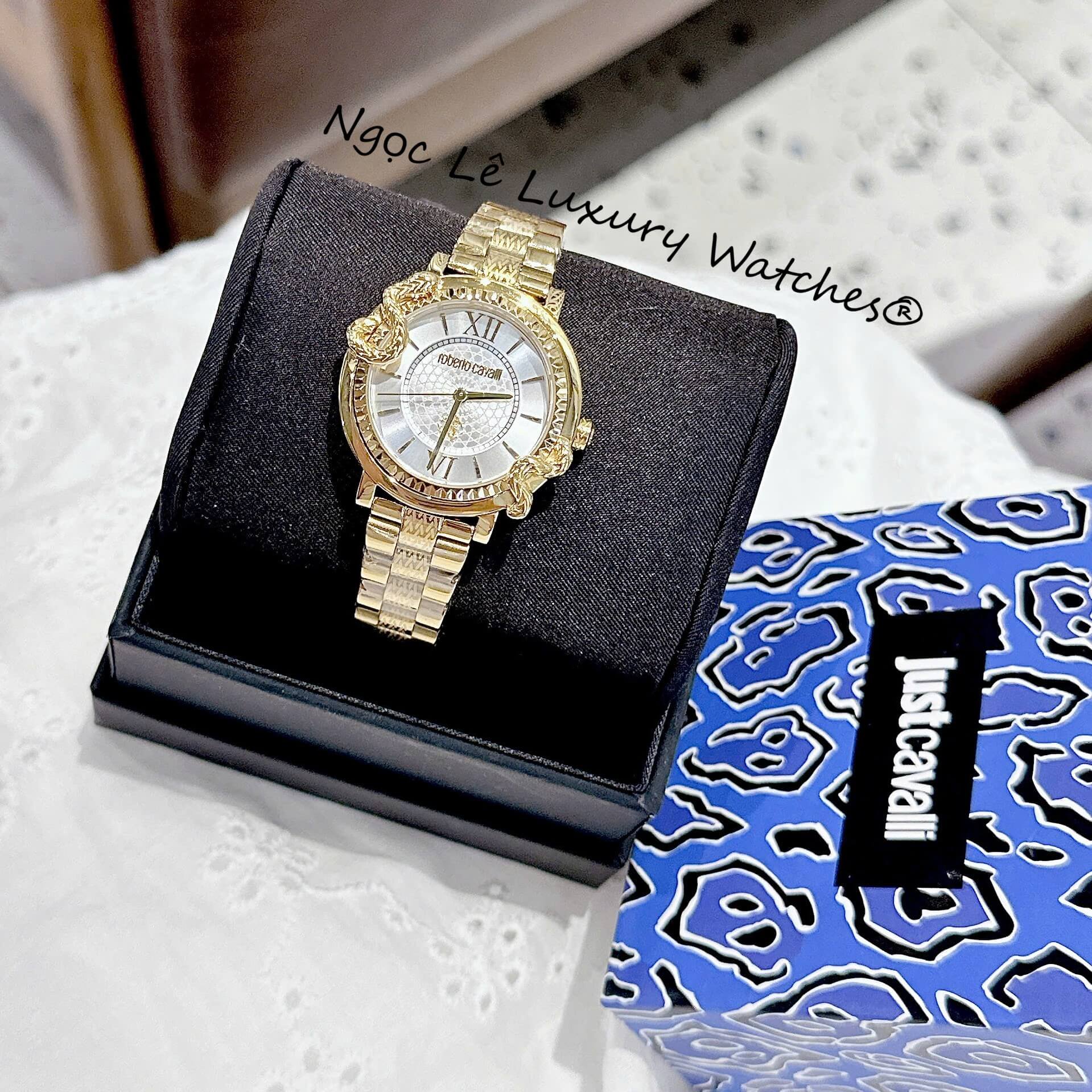 Đồng Hồ Nữ Roberto Cavalli Dây Kim Loại Màu Vàng Gold Mặt Rắn Size 32mm - Quartz