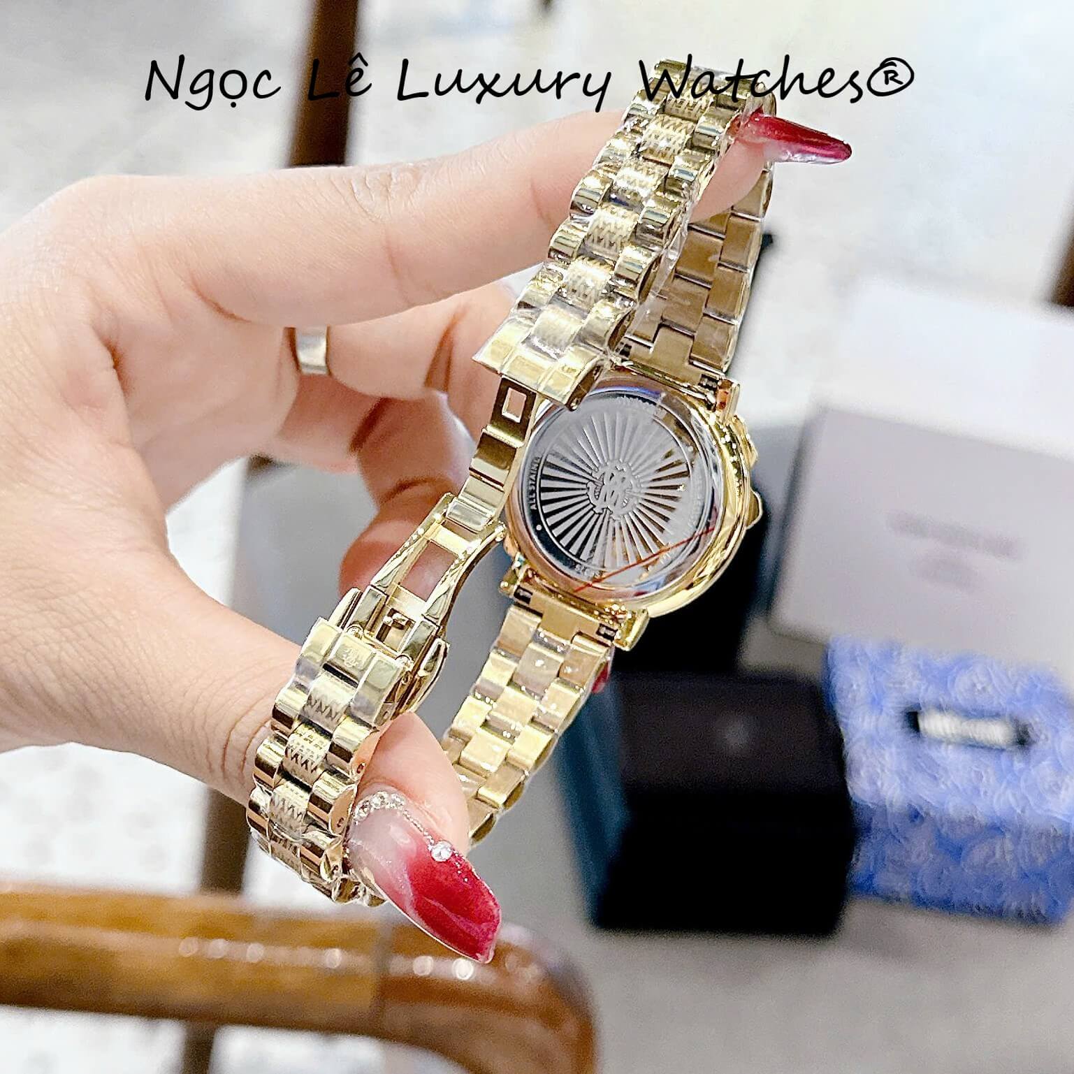 Đồng Hồ Nữ Roberto Cavalli Dây Kim Loại Màu Vàng Gold Mặt Rắn Xanh Lá Size 32mm - Quartz