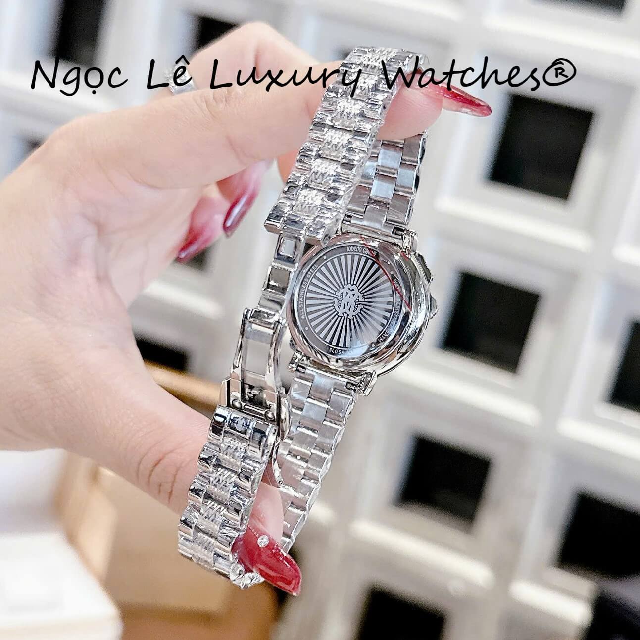 Đồng Hồ Nữ Roberto Cavalli Dây Thép Bạc Mặt Trắng Họa Tiết Rắn Size 32mm - Quartz