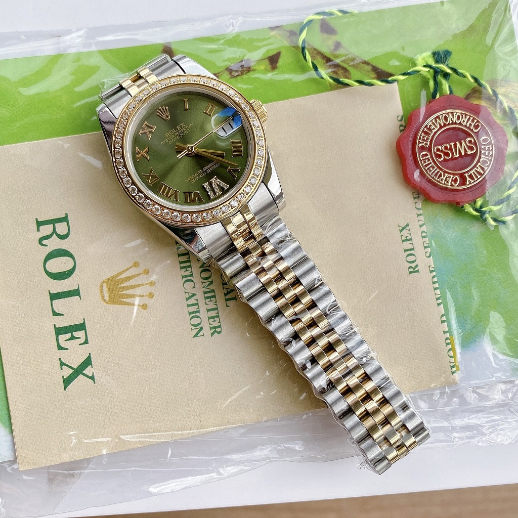 Đồng Hồ Nữ Rolex Automatic Demi Mặt Xanh Lá 31mm